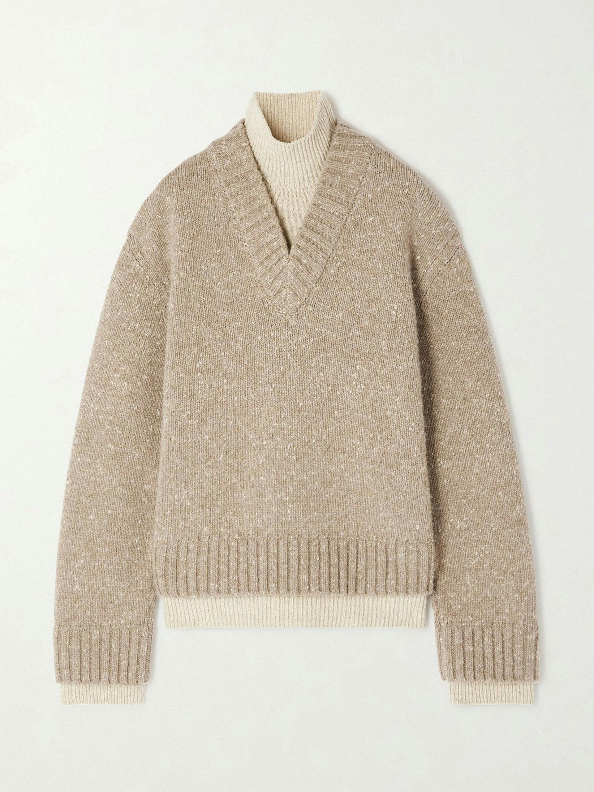 Layered wool-blend turtleneck sweater