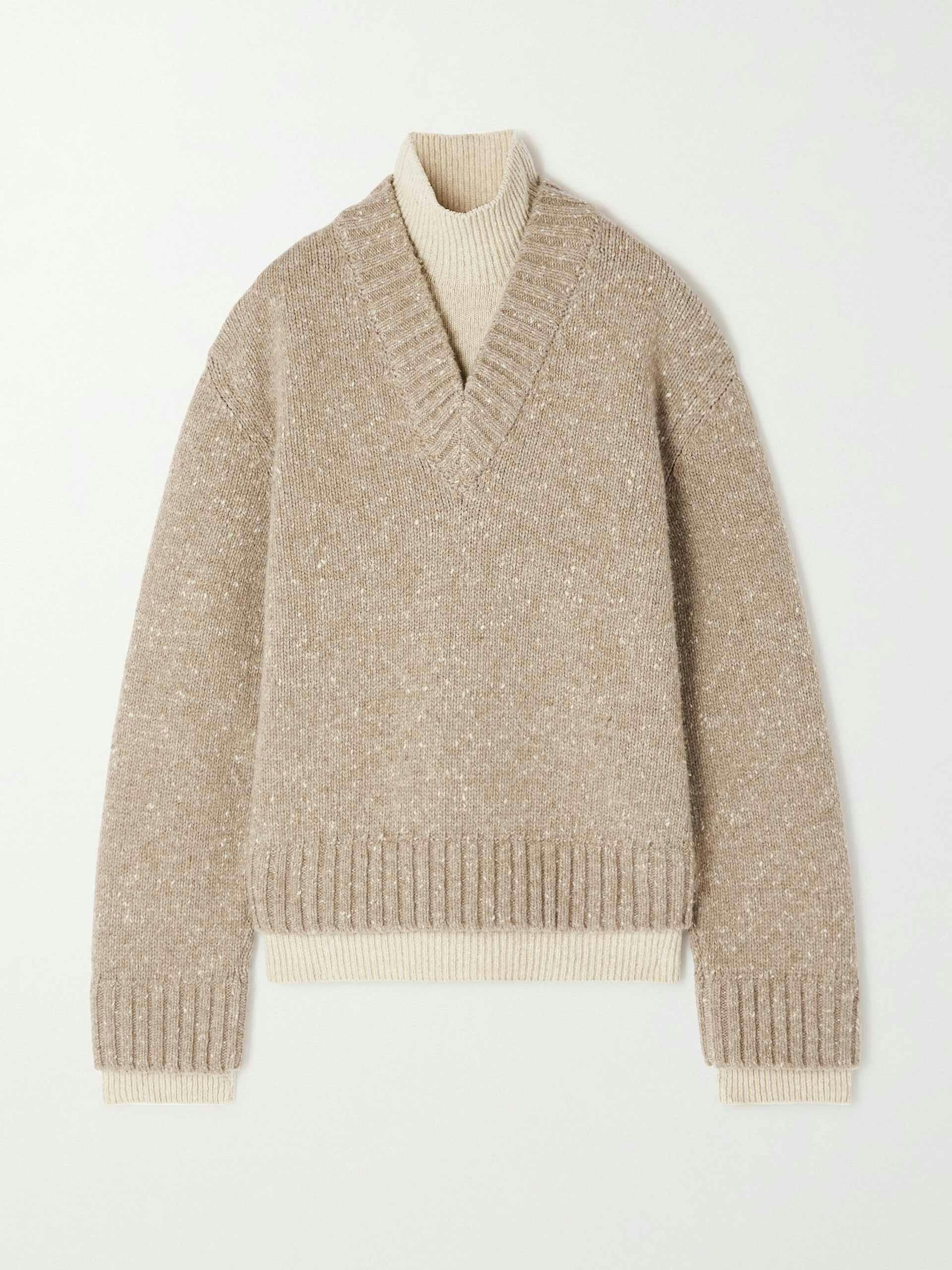 Layered wool-blend turtleneck sweater