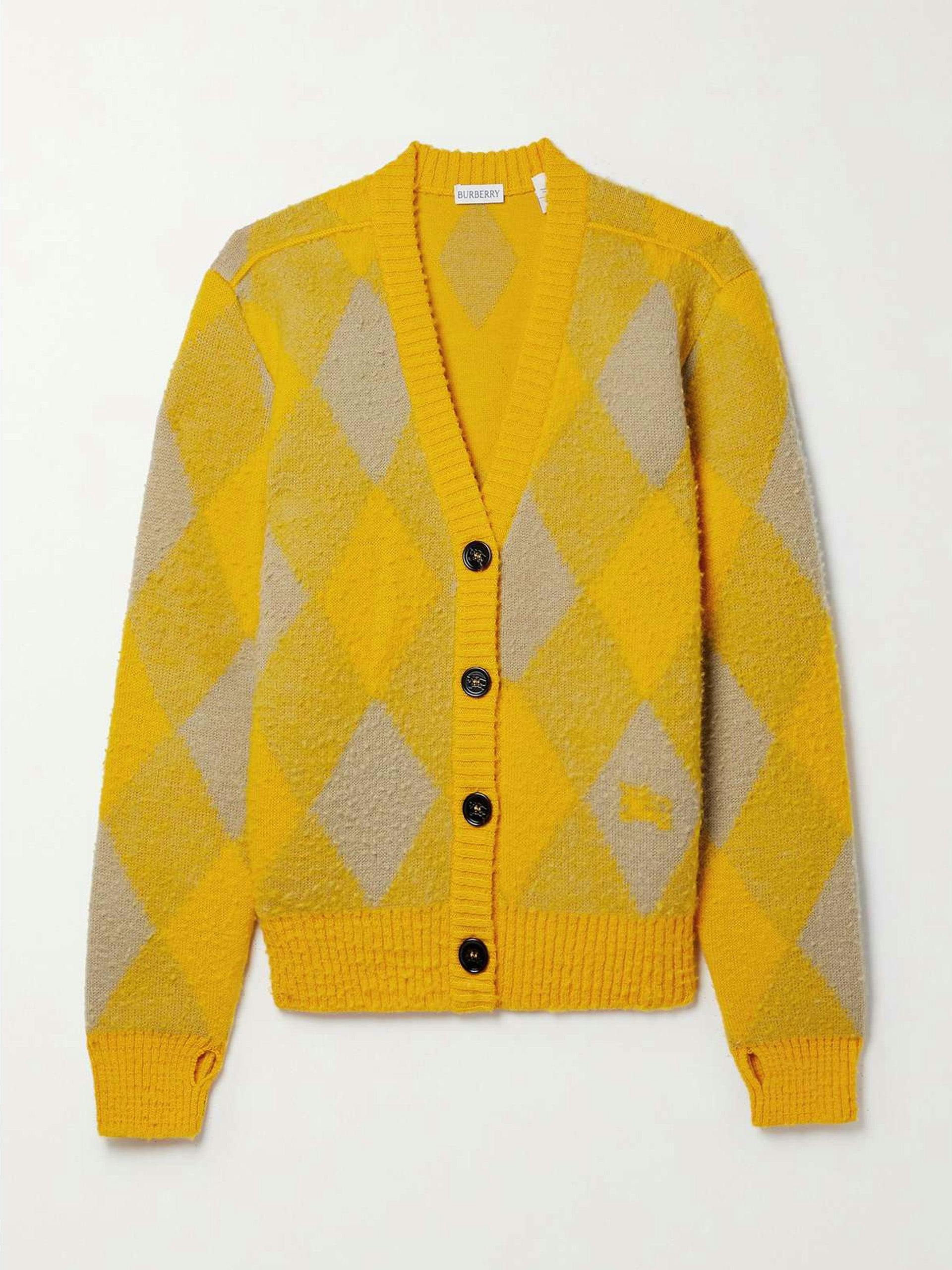 Argyle jacquard-knit wool cardigan