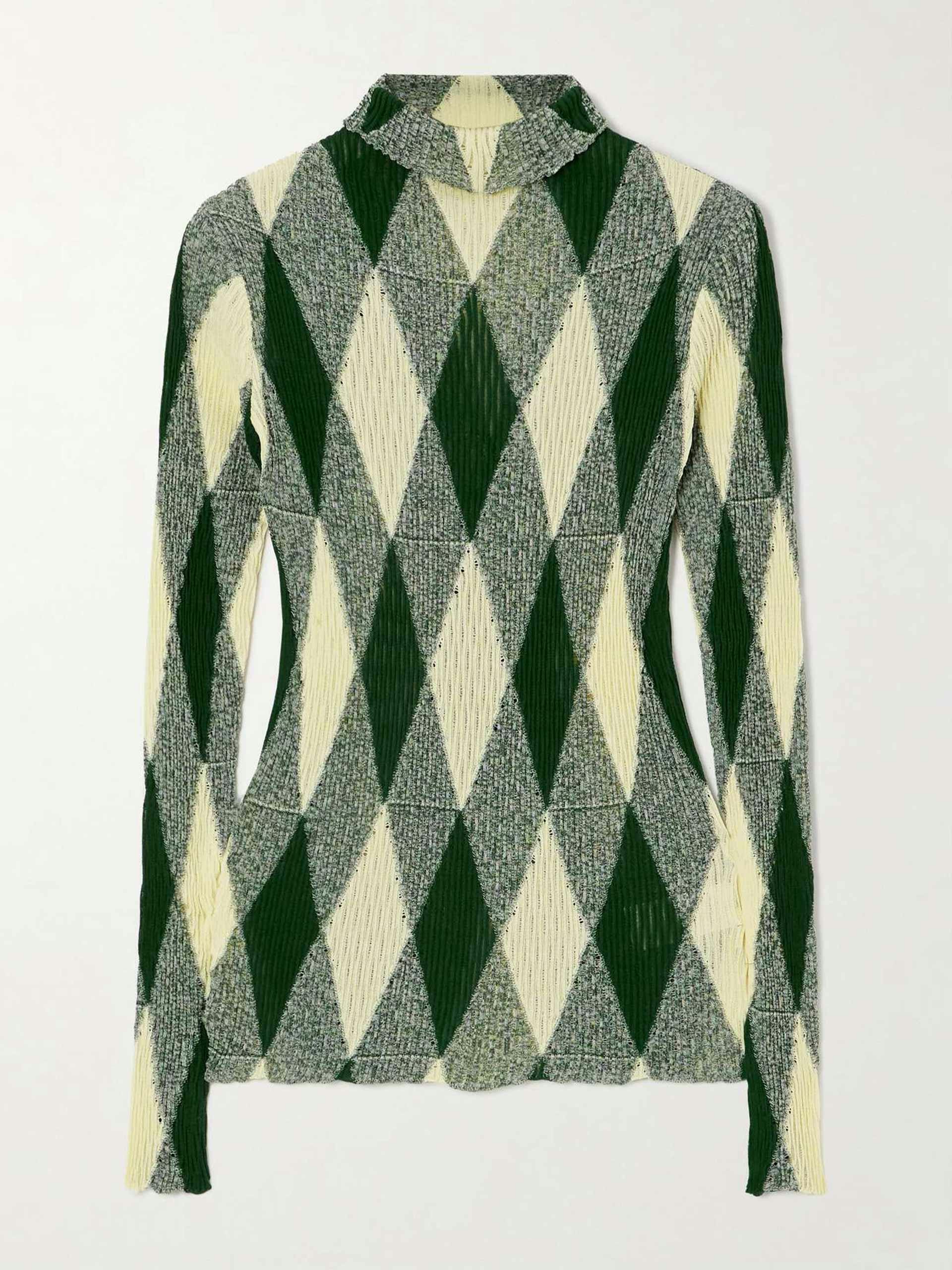 Checked intarsia cotton and silk-blend turtleneck sweater