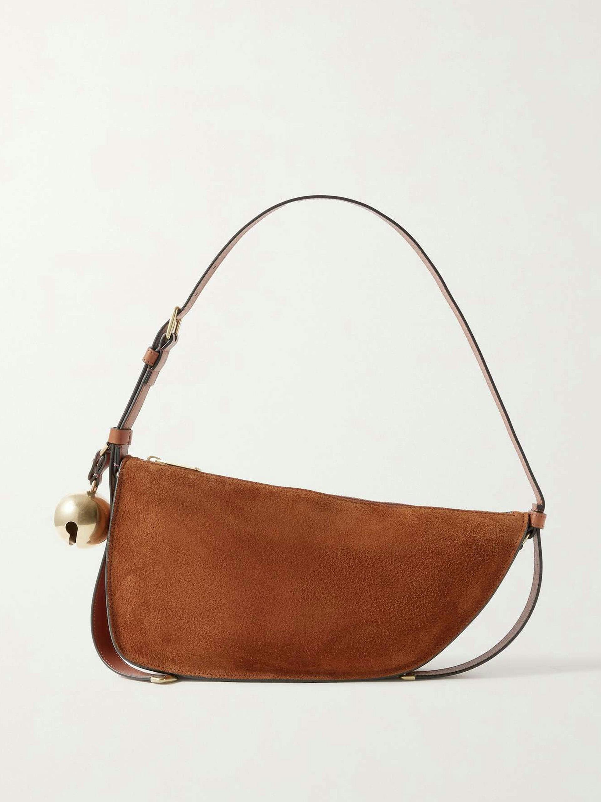 Embellished leather-trimmed suede shoulder bag