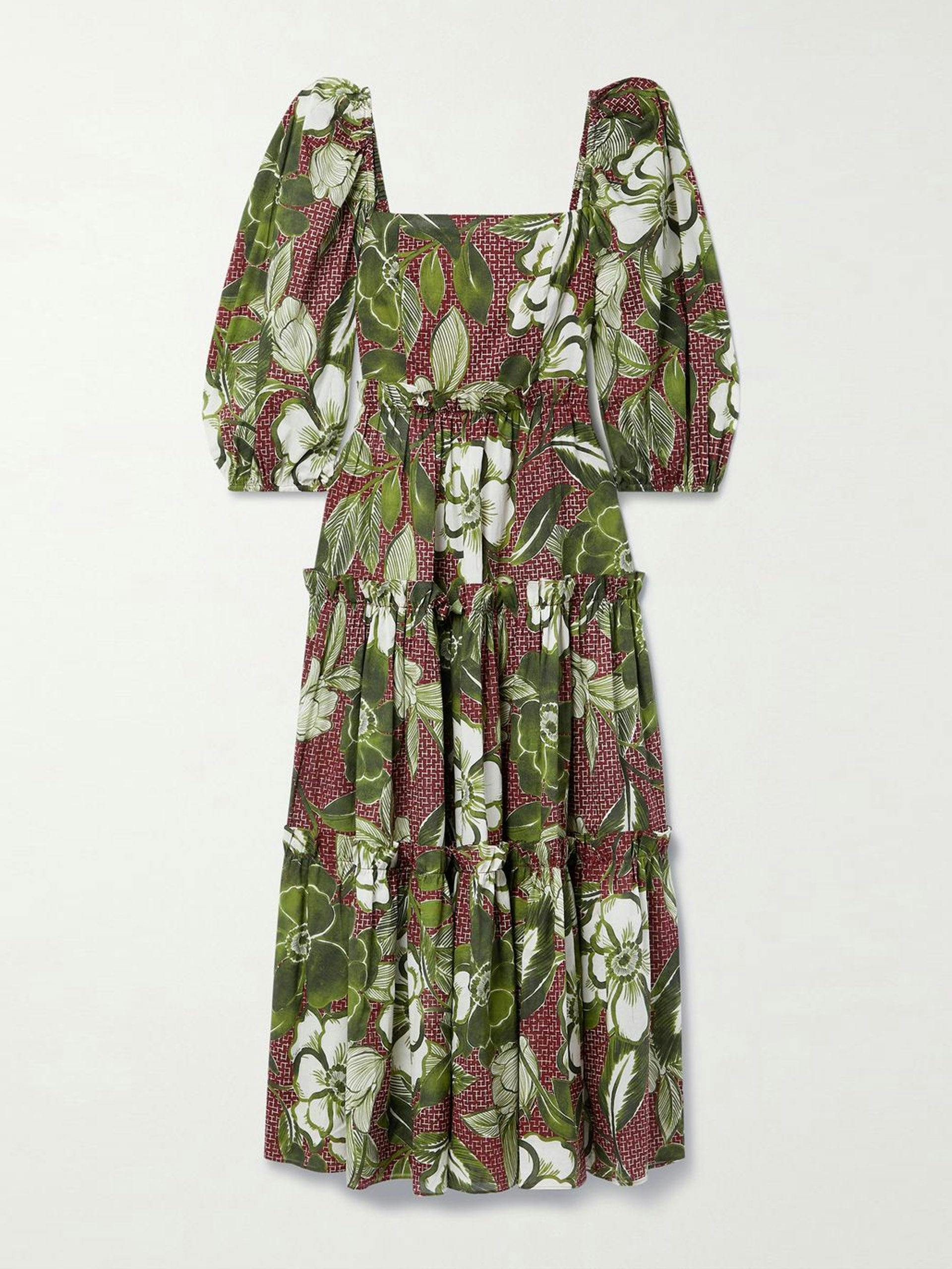 Oriana tiered floral-print cotton-voile midi dress