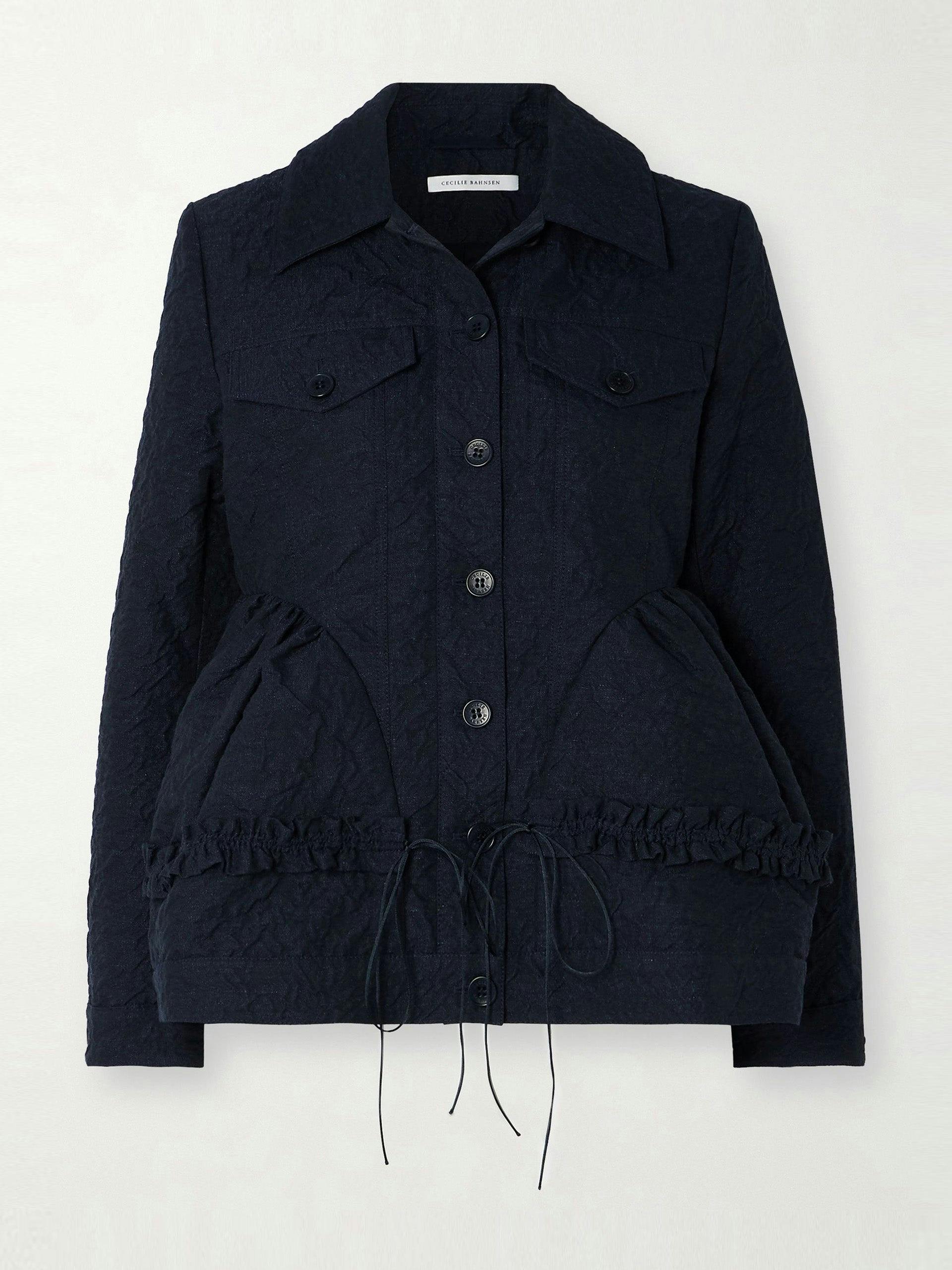 Ulanda ruffled gathered cotton-blend cloqué peplum jacket