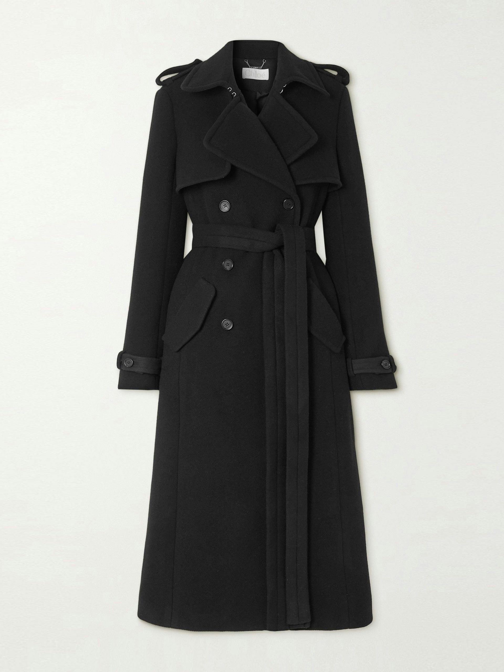 Belted double-breasted wool-blend trench coat