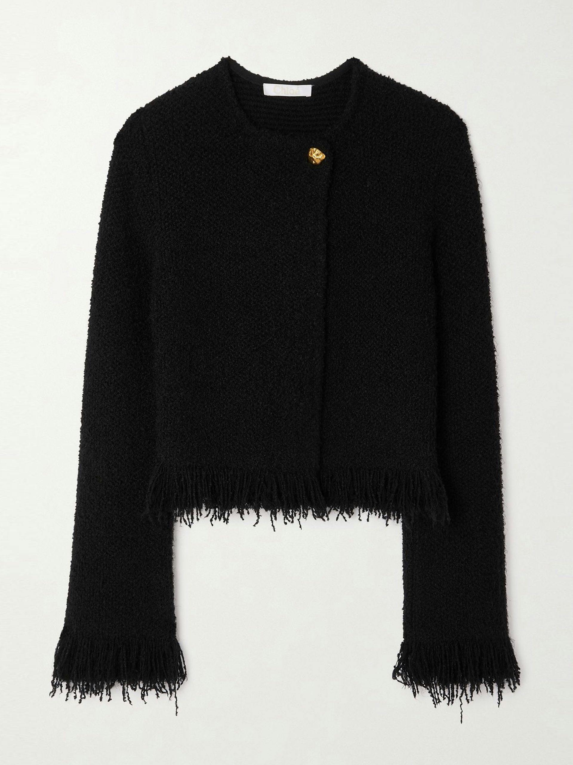 Frayed wool-blend bouclé-tweed jacket