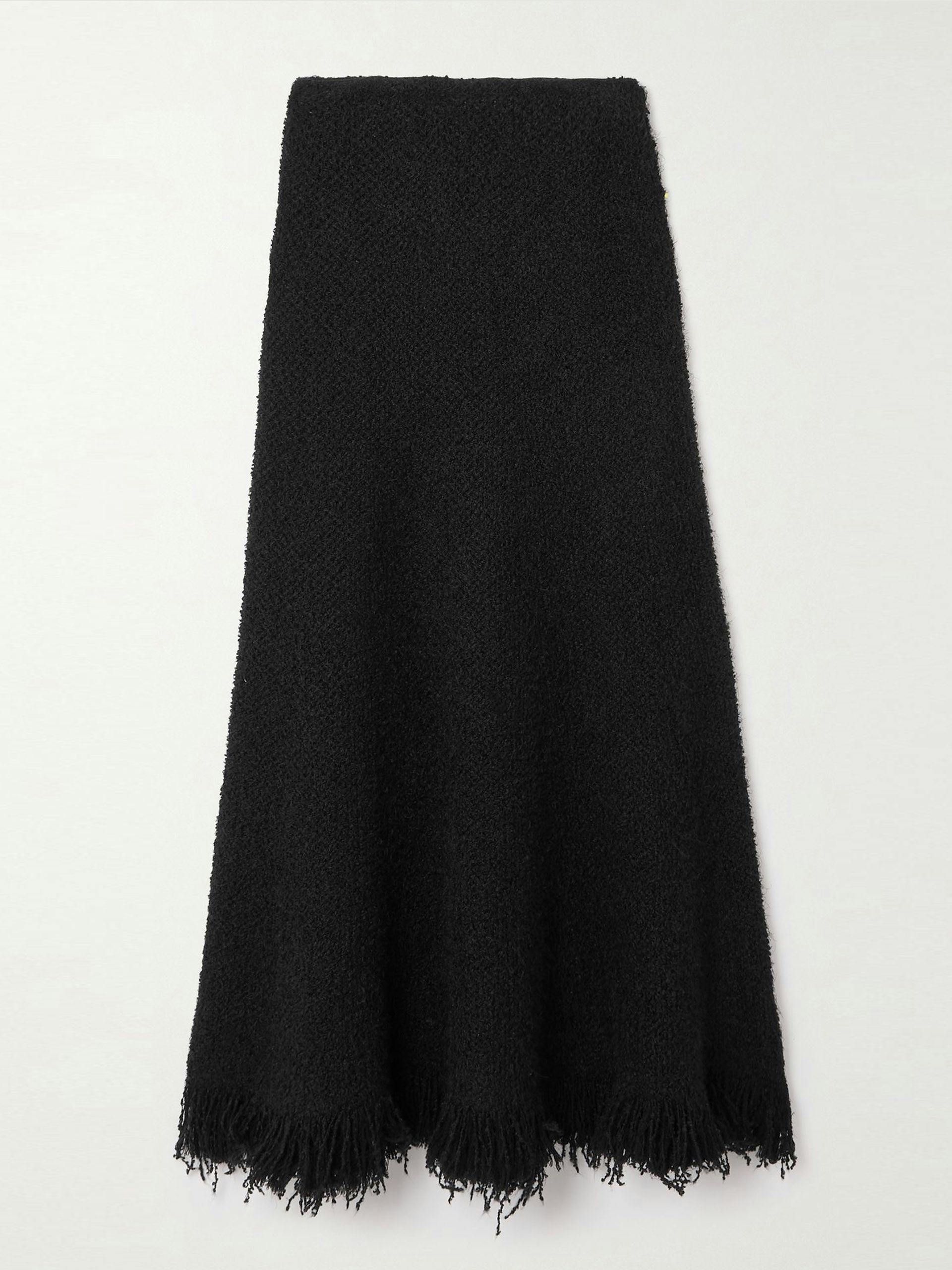 Frayed wool-blend bouclé-tweed midi skirt