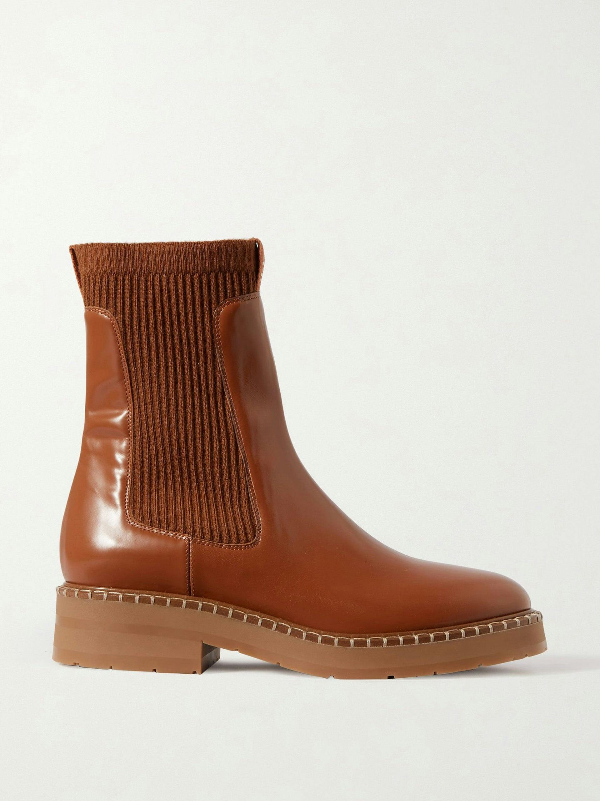Noua glossed-leather and ribbed-knit Chelsea boots