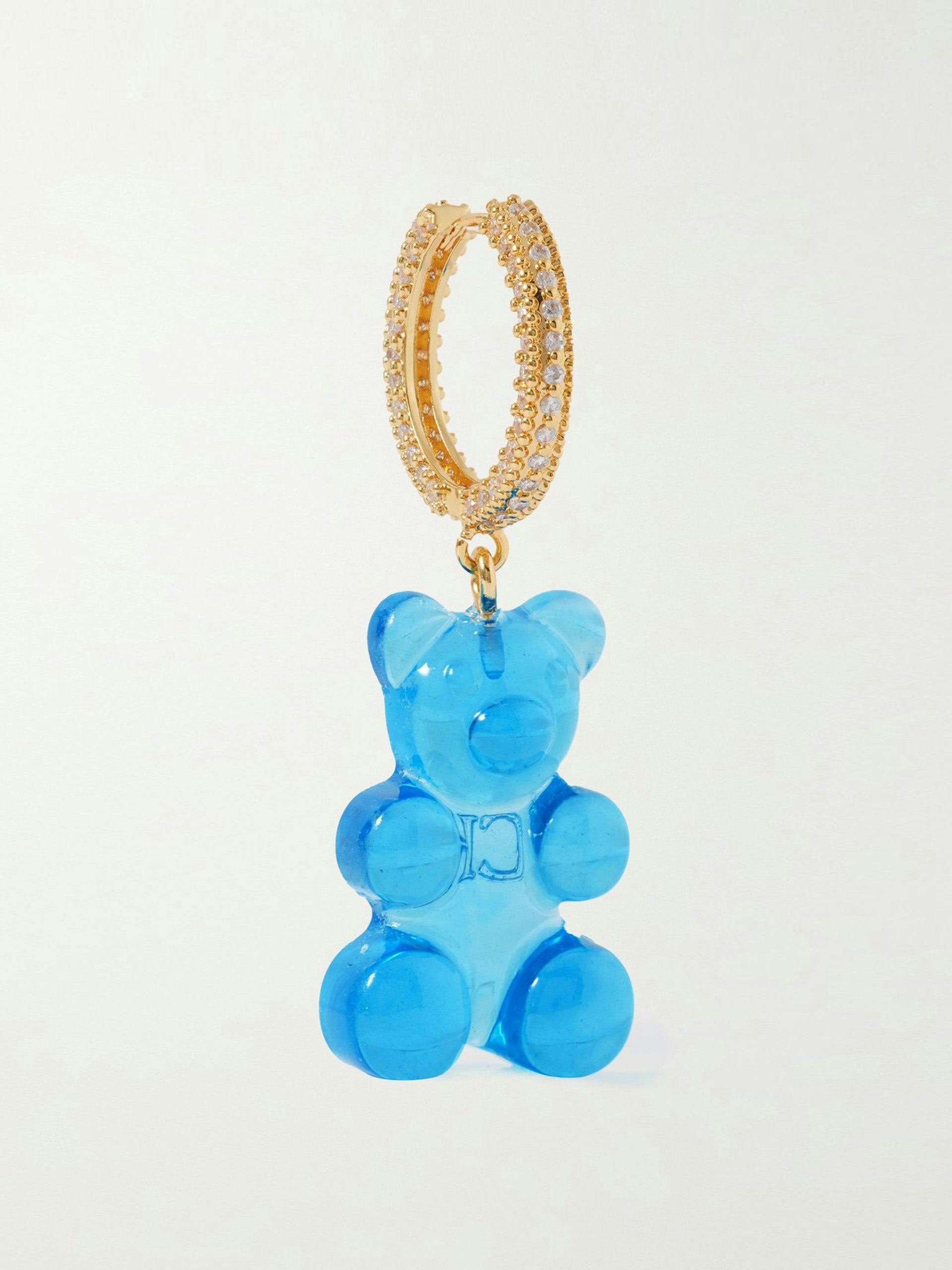 Blue bear gold-plated, resin and cubic zirconia single hoop earring