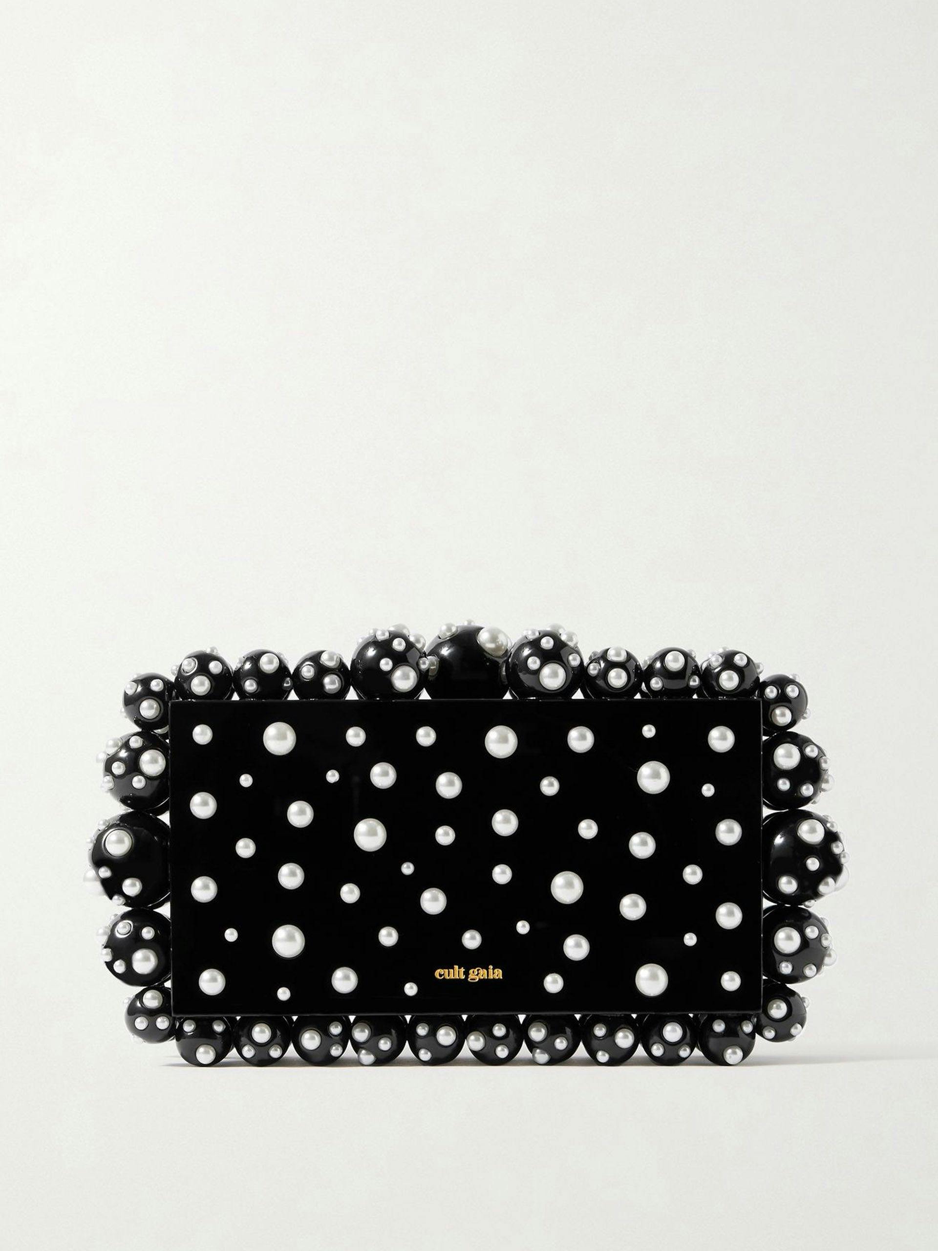 Eos beaded faux pearl-embellished acryclic clutch