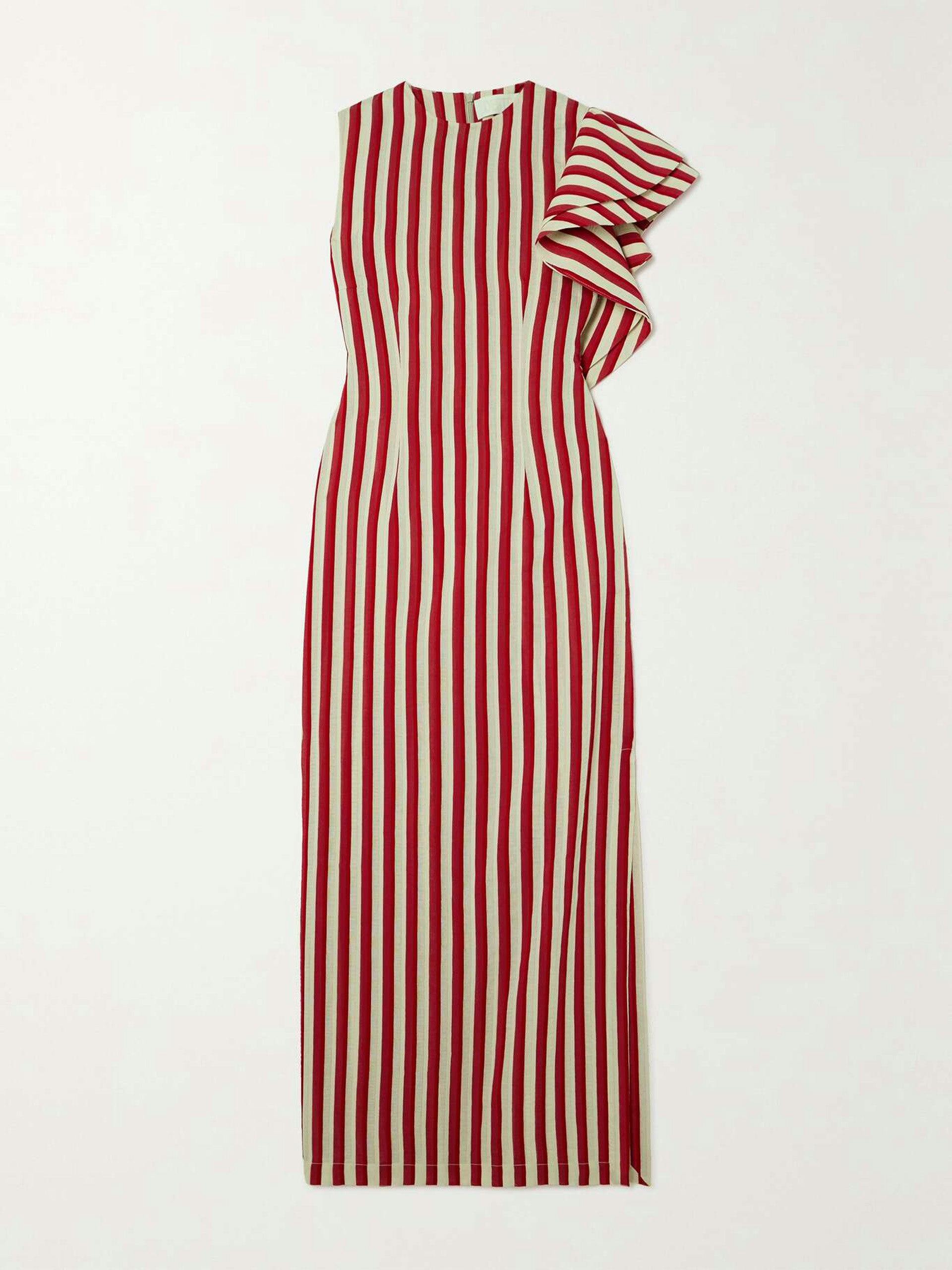 Franz ruffled striped faille maxi dress