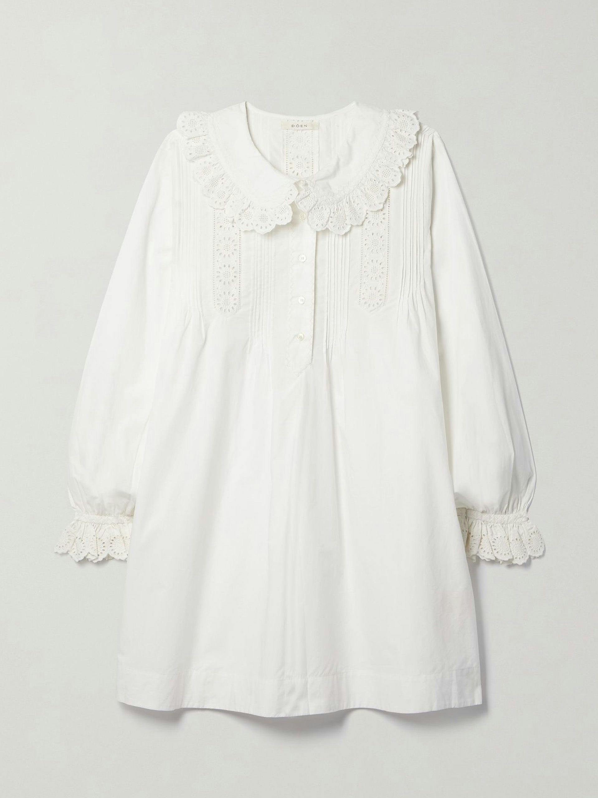 Scalloped organic broderie anglaise cotton-poplin mini dress