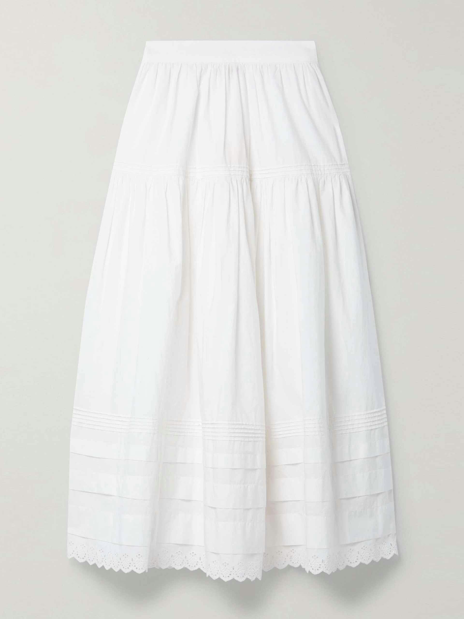 Sebastiane broderie anglaise-trimmed organic cotton-poplin midi skirt