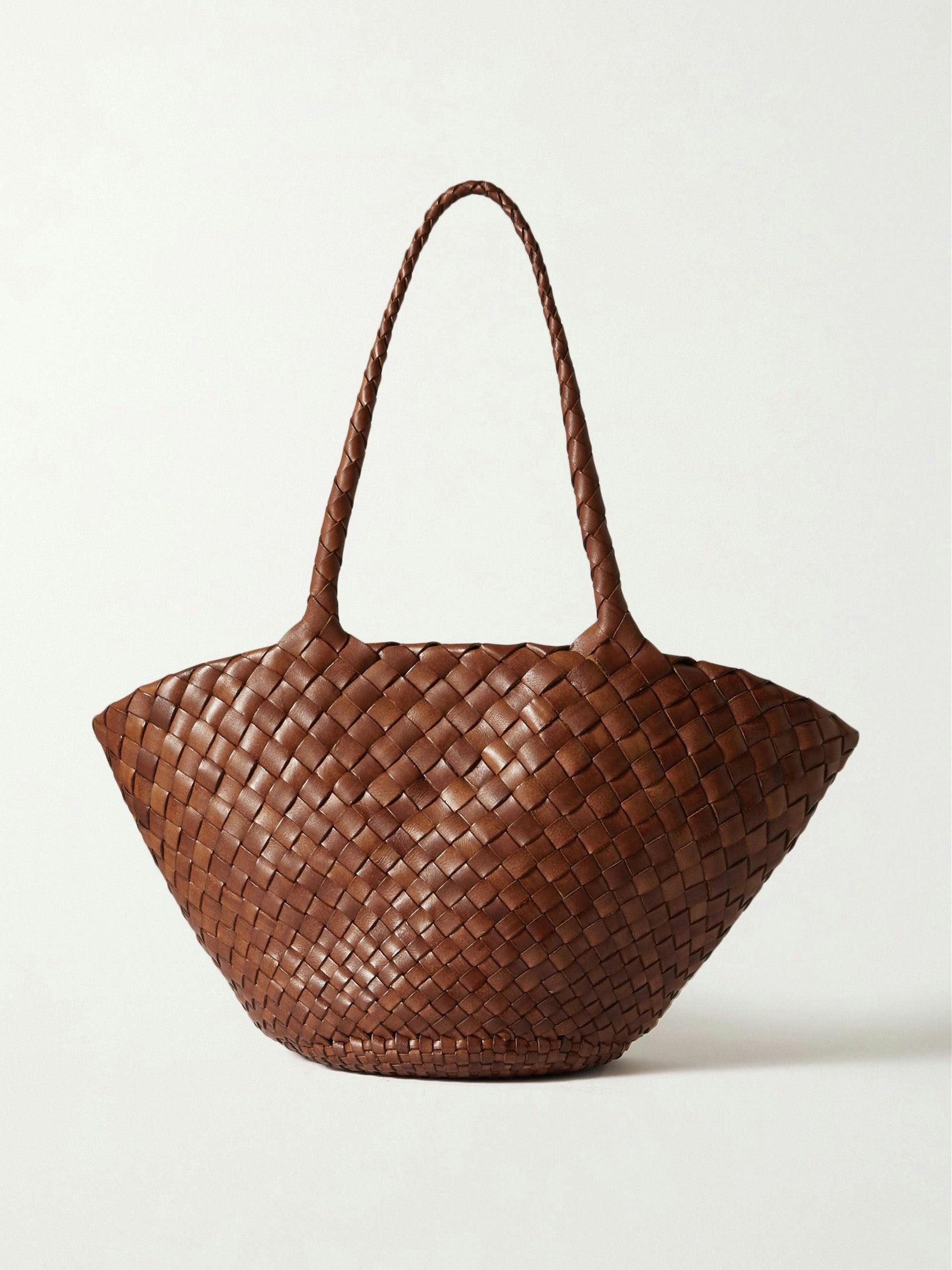 Brown woven leather tote