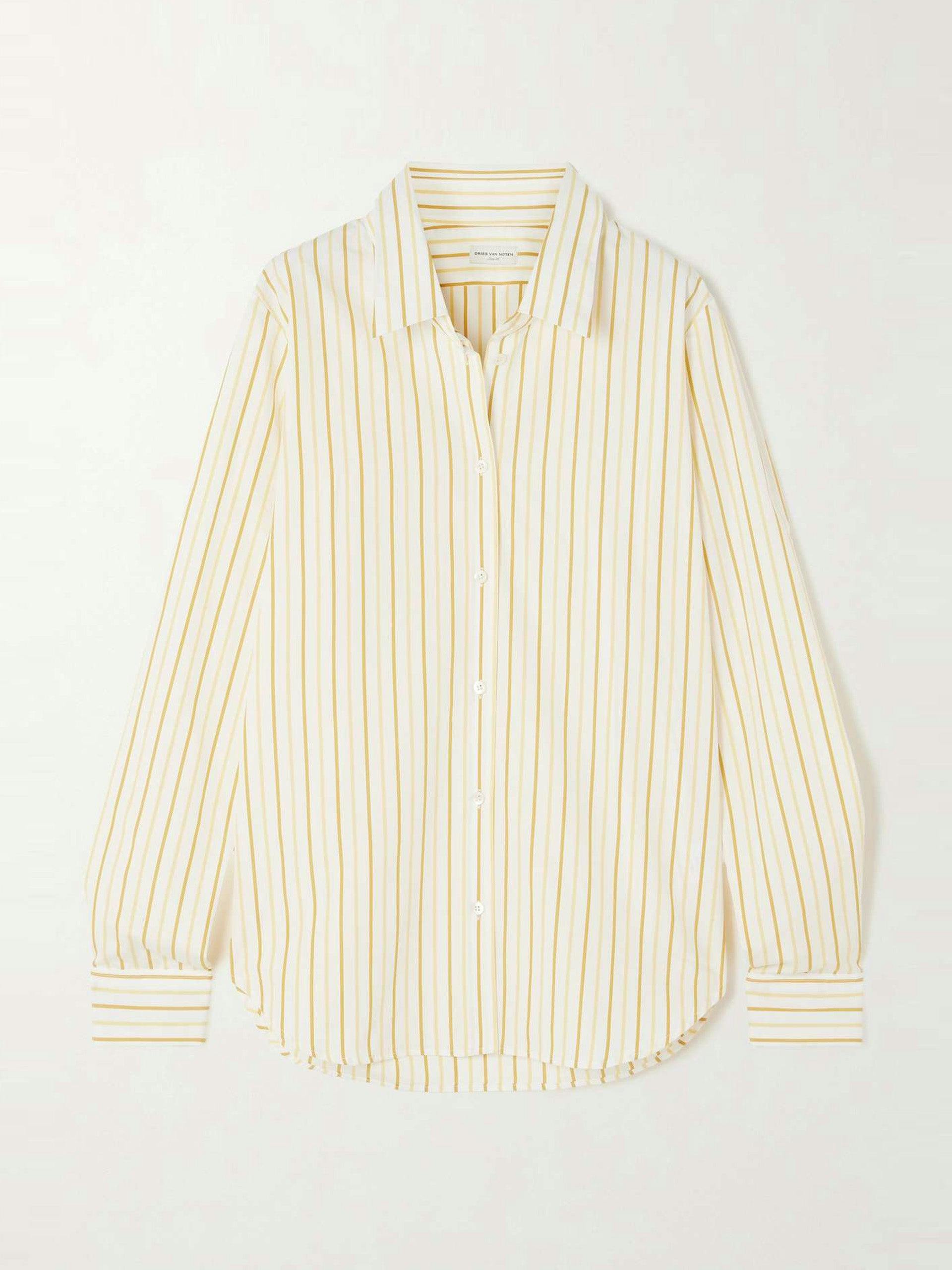 Grosgrain-trimmed striped cotton-poplin shirt