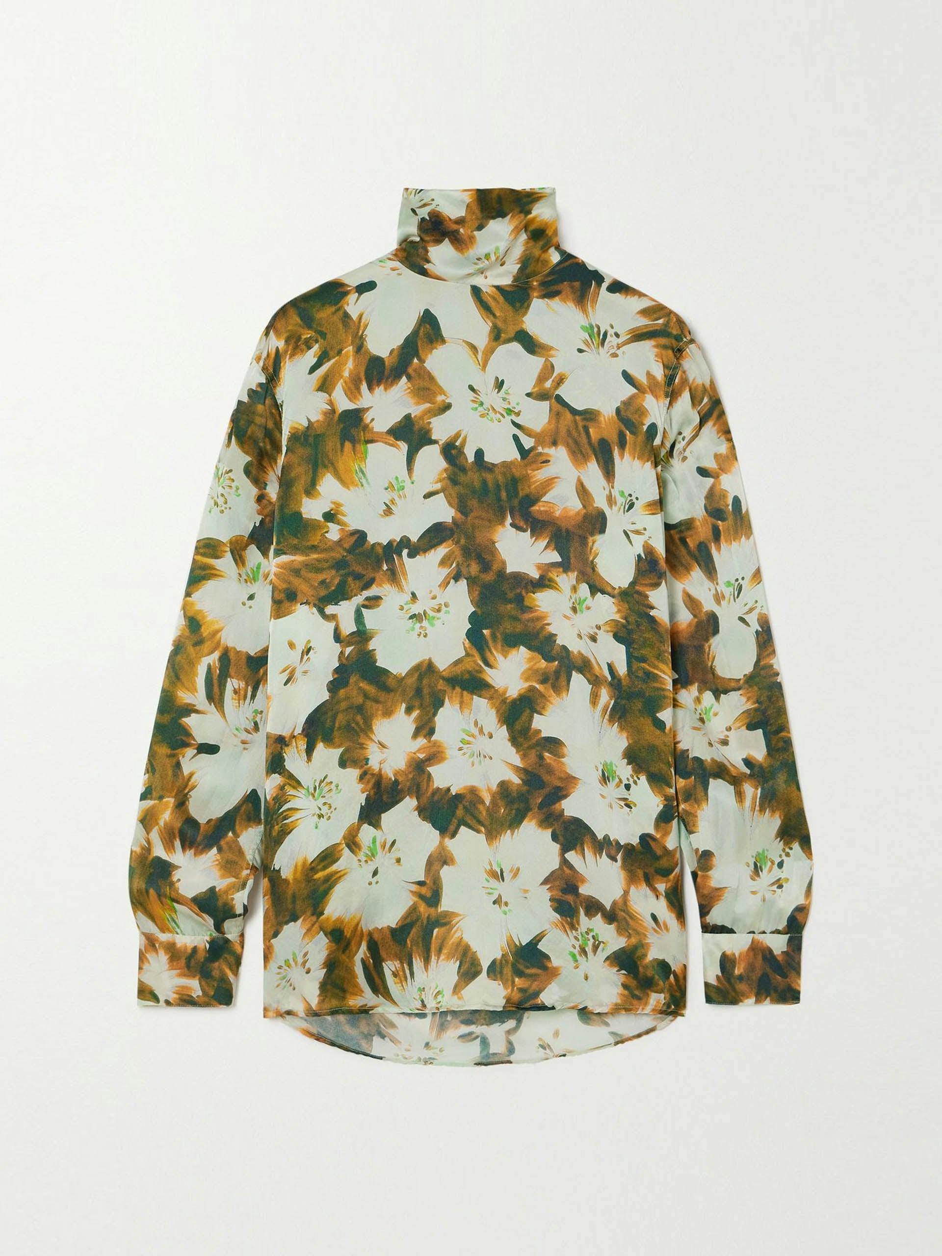 Floral-print silk turtleneck top