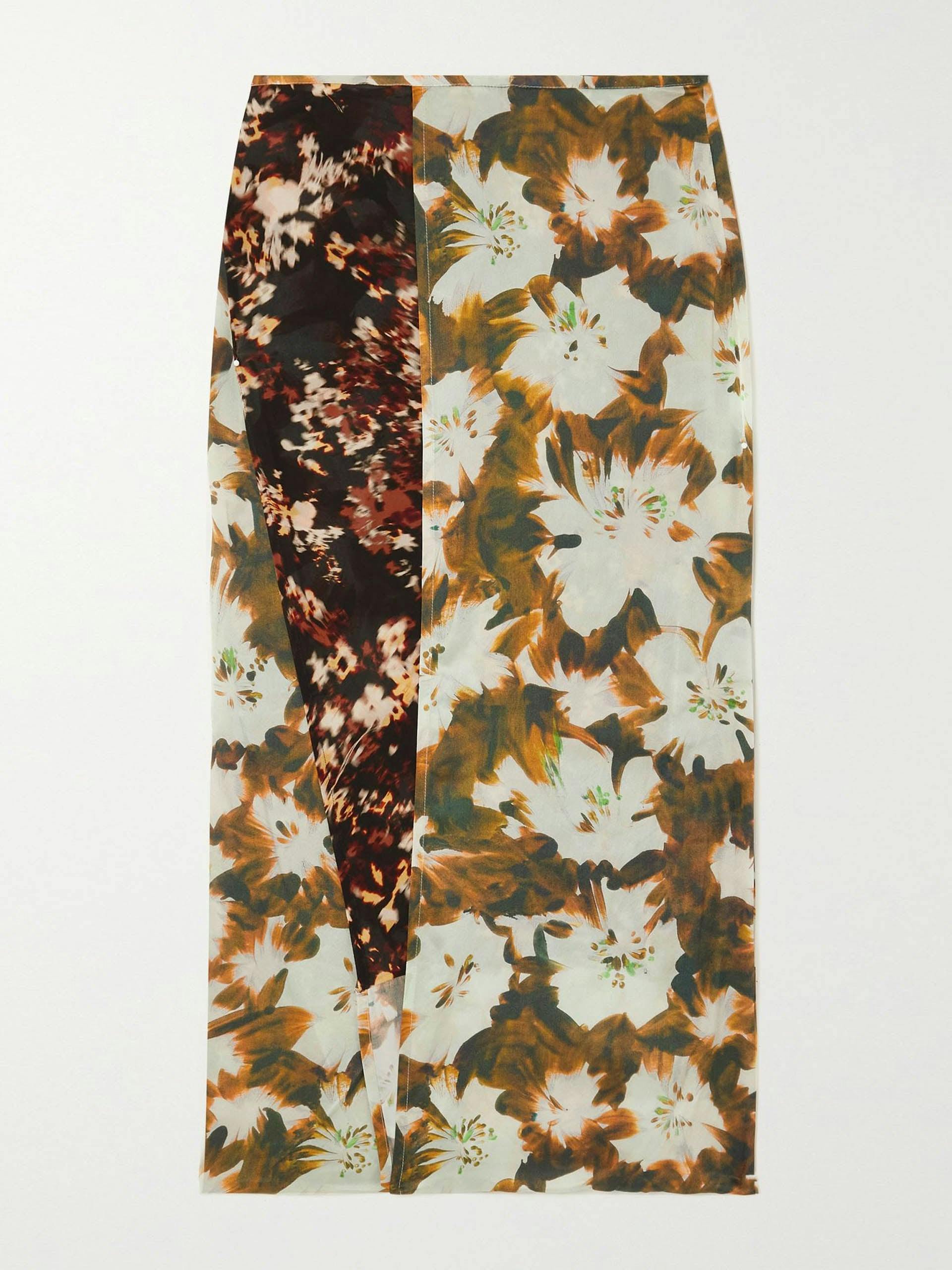 Paneled floral-print silk-blend midi wrap skirt
