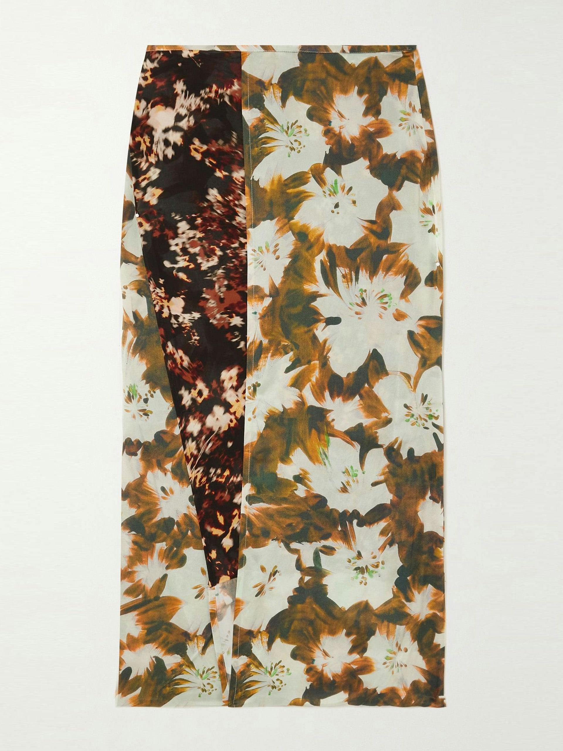 Panelled floral-print silk-blend midi wrap skirt