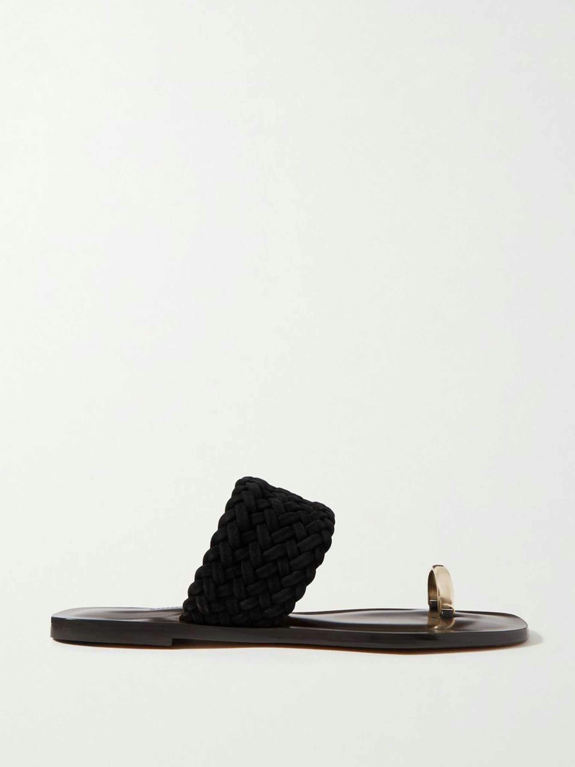 Black woven suede sandals