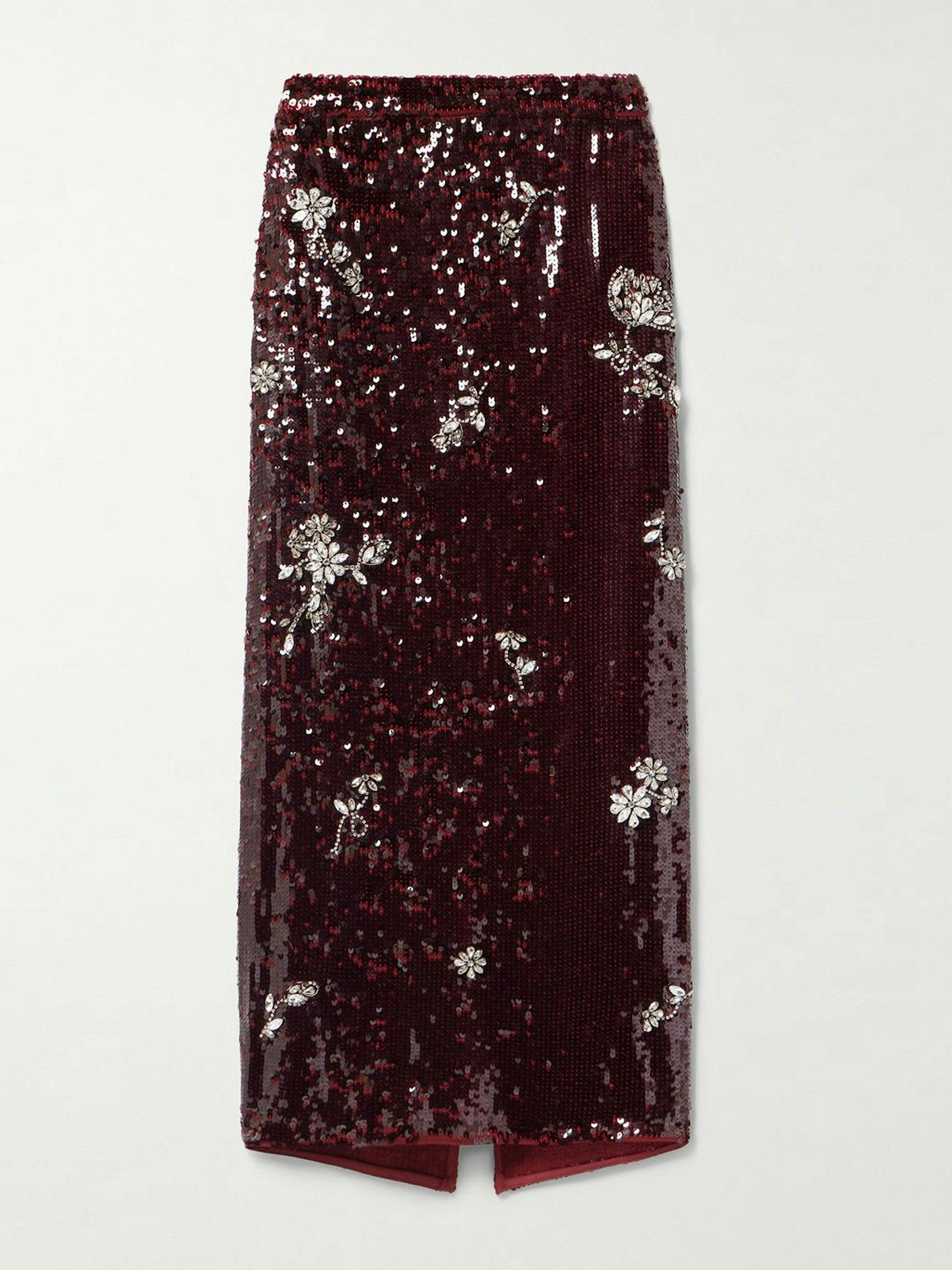 Maria crystal-embellished sequined chiffon midi skirt