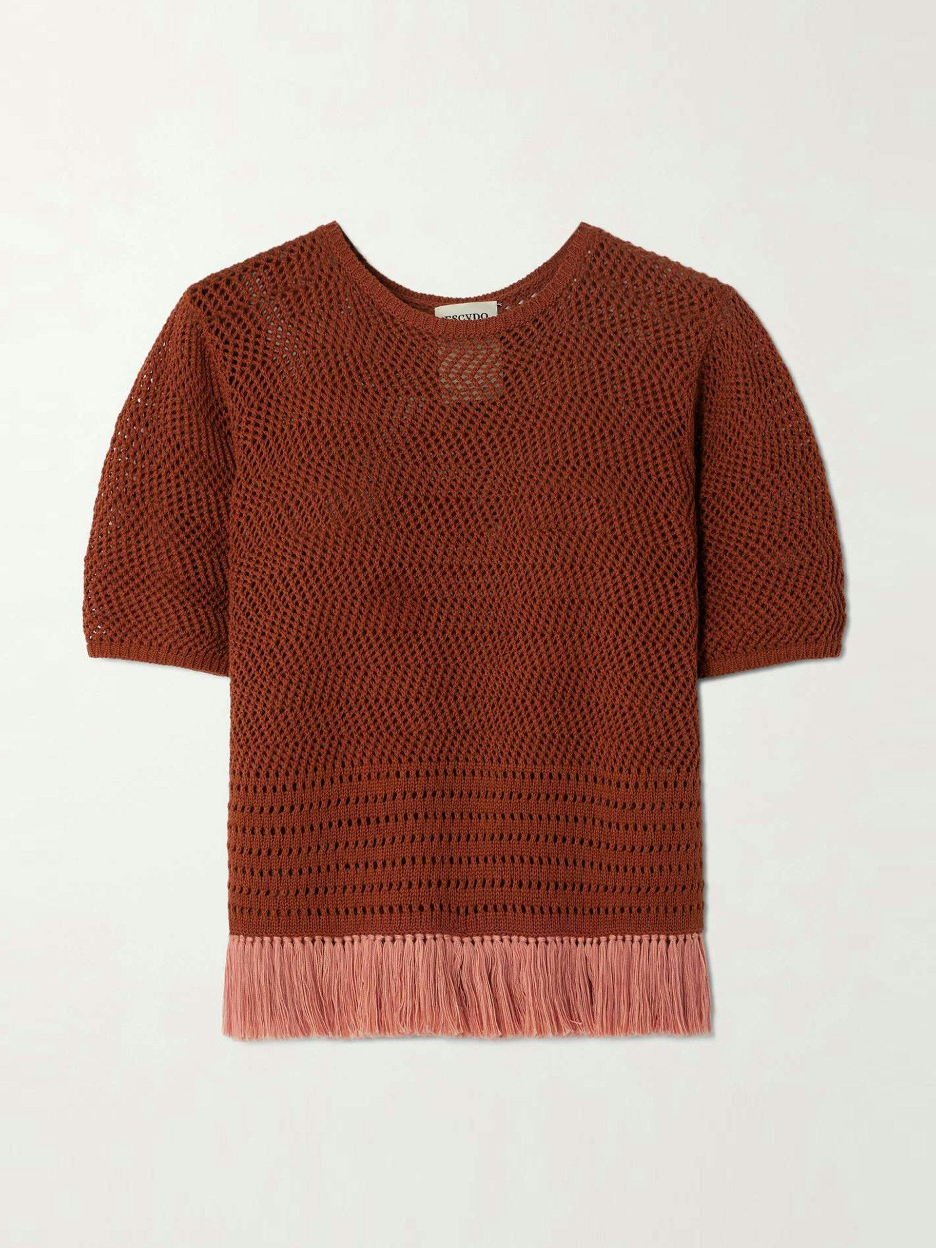 Carisa fringed open-knit cotton top