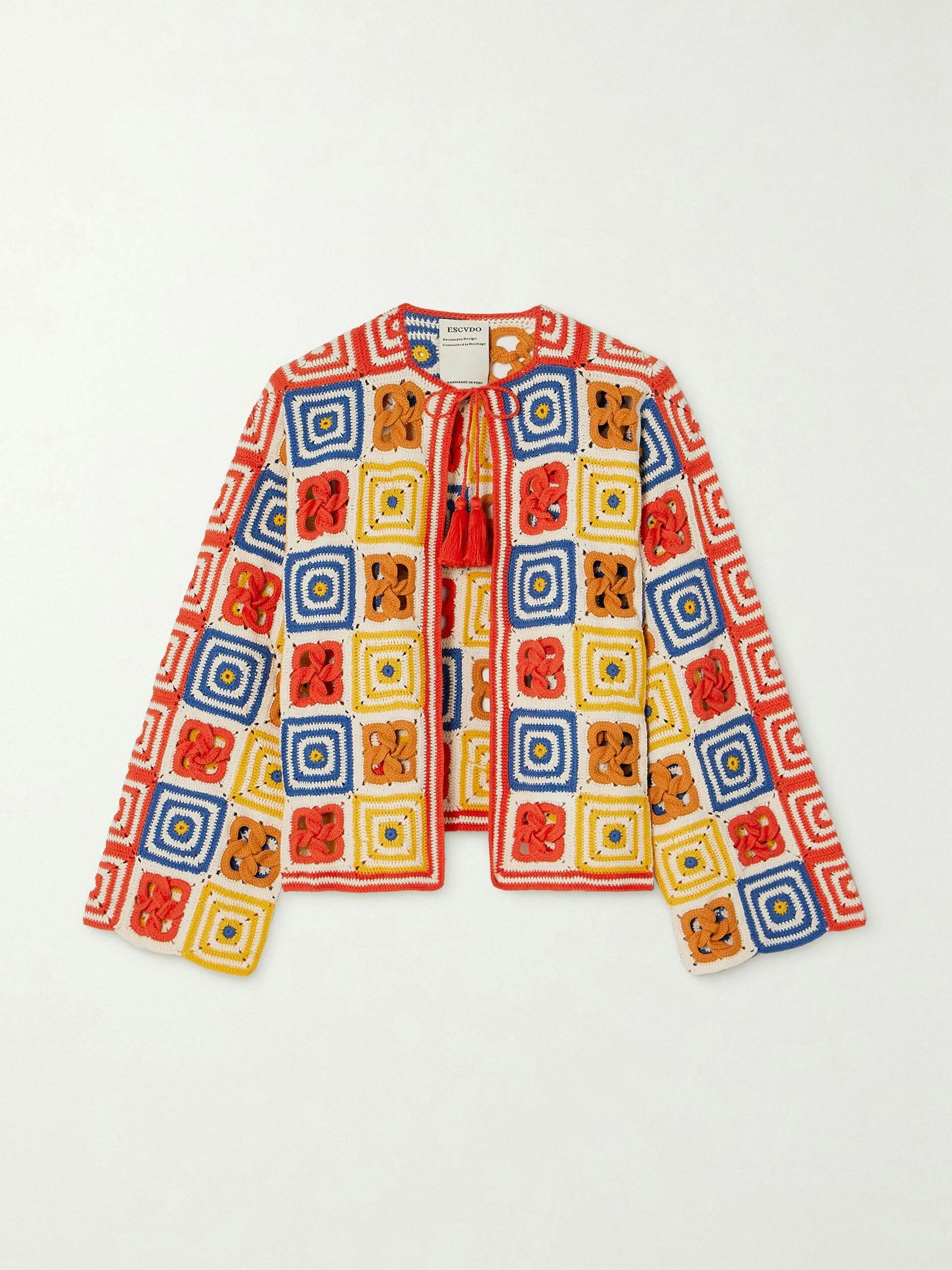 Santeria patchwork crocheted-cotton cardigan