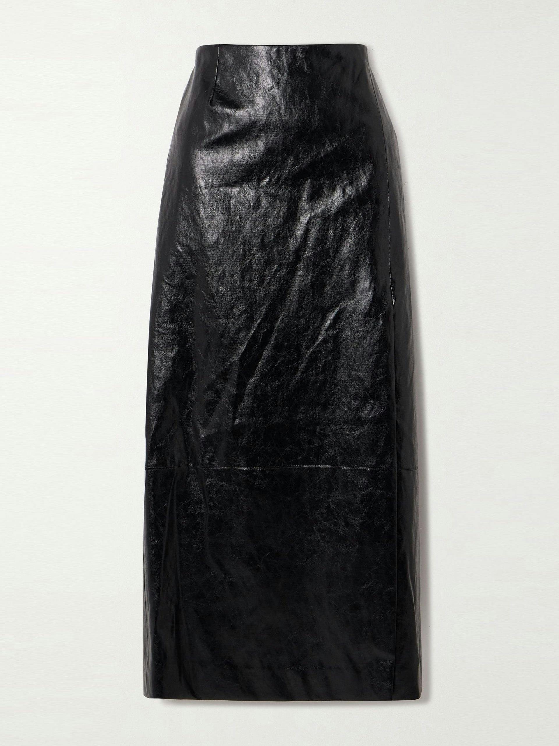 Milos paneled crinkled faux leather midi skirt