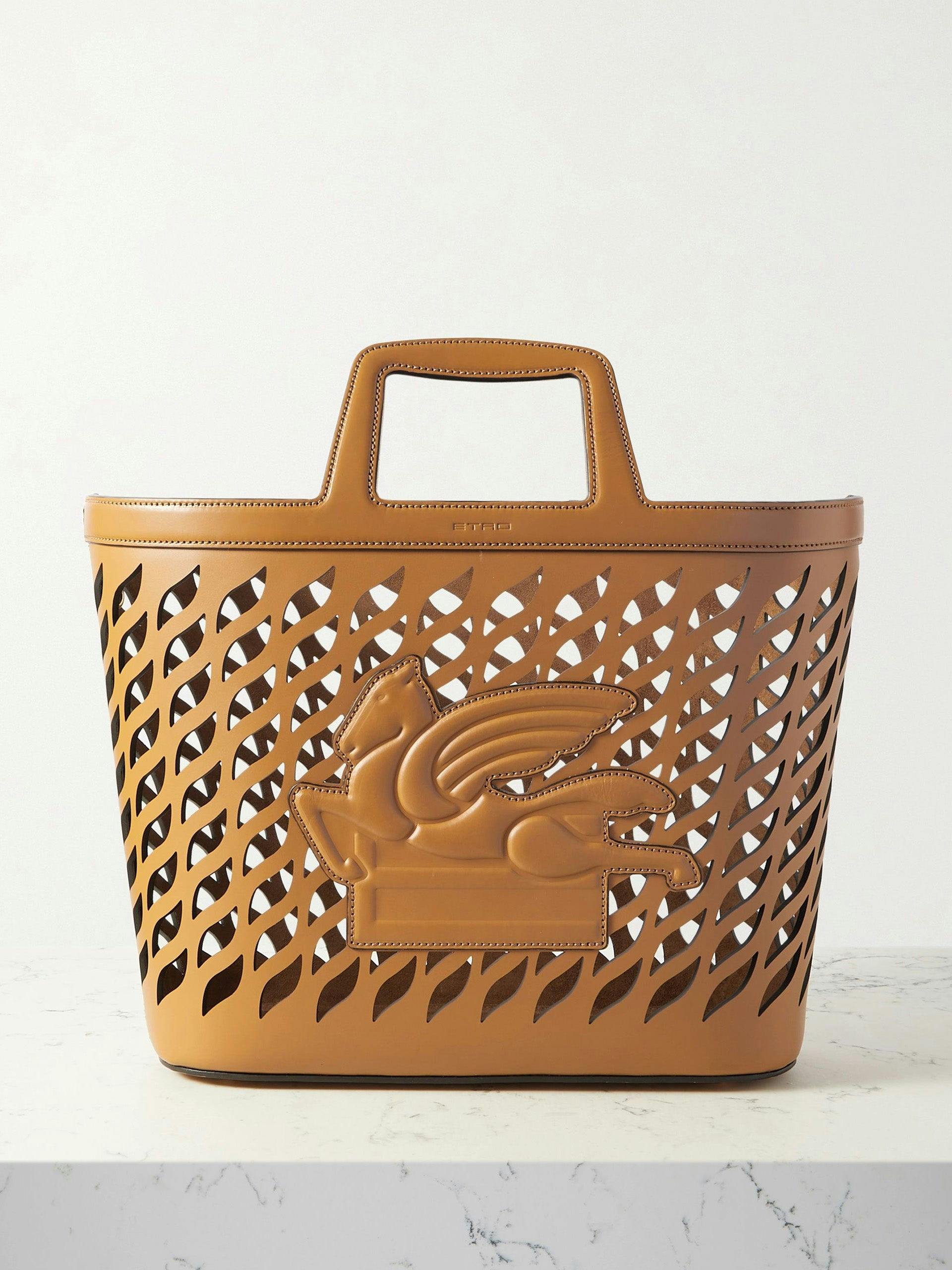 Brown laser-cut leather tote