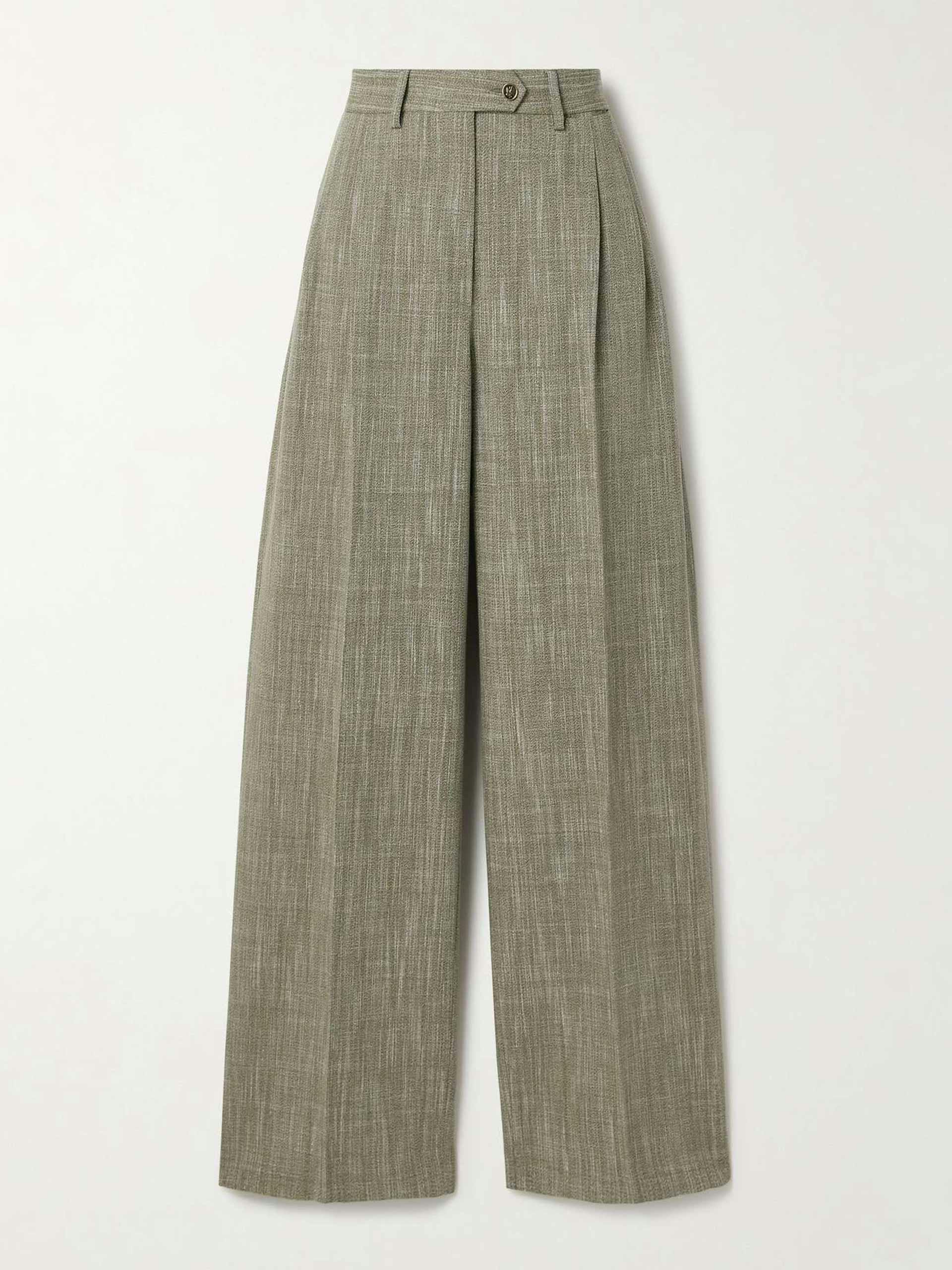 Pleated checked woven wide-leg pants