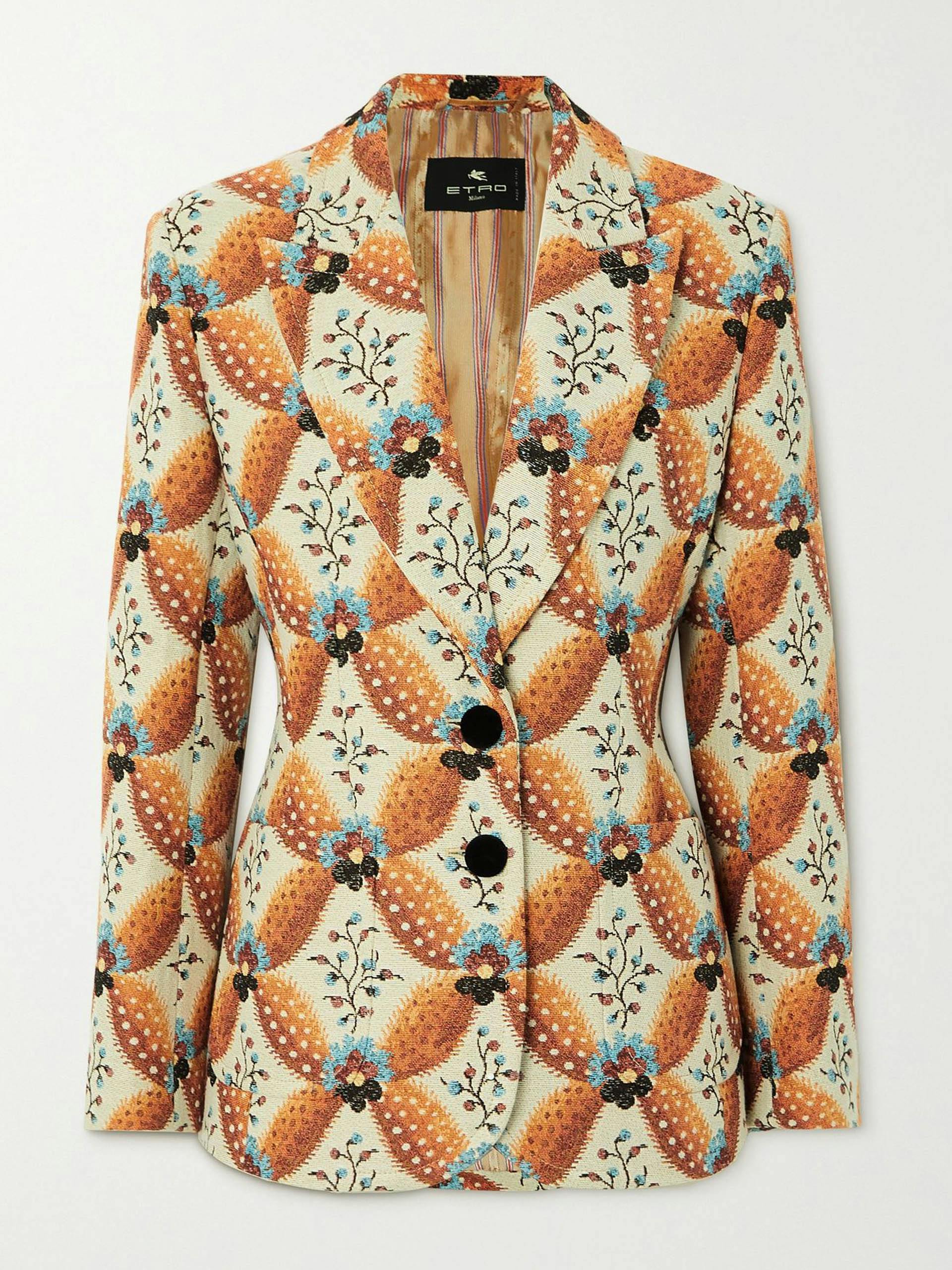 Orange cotton-blend jacquard blazer