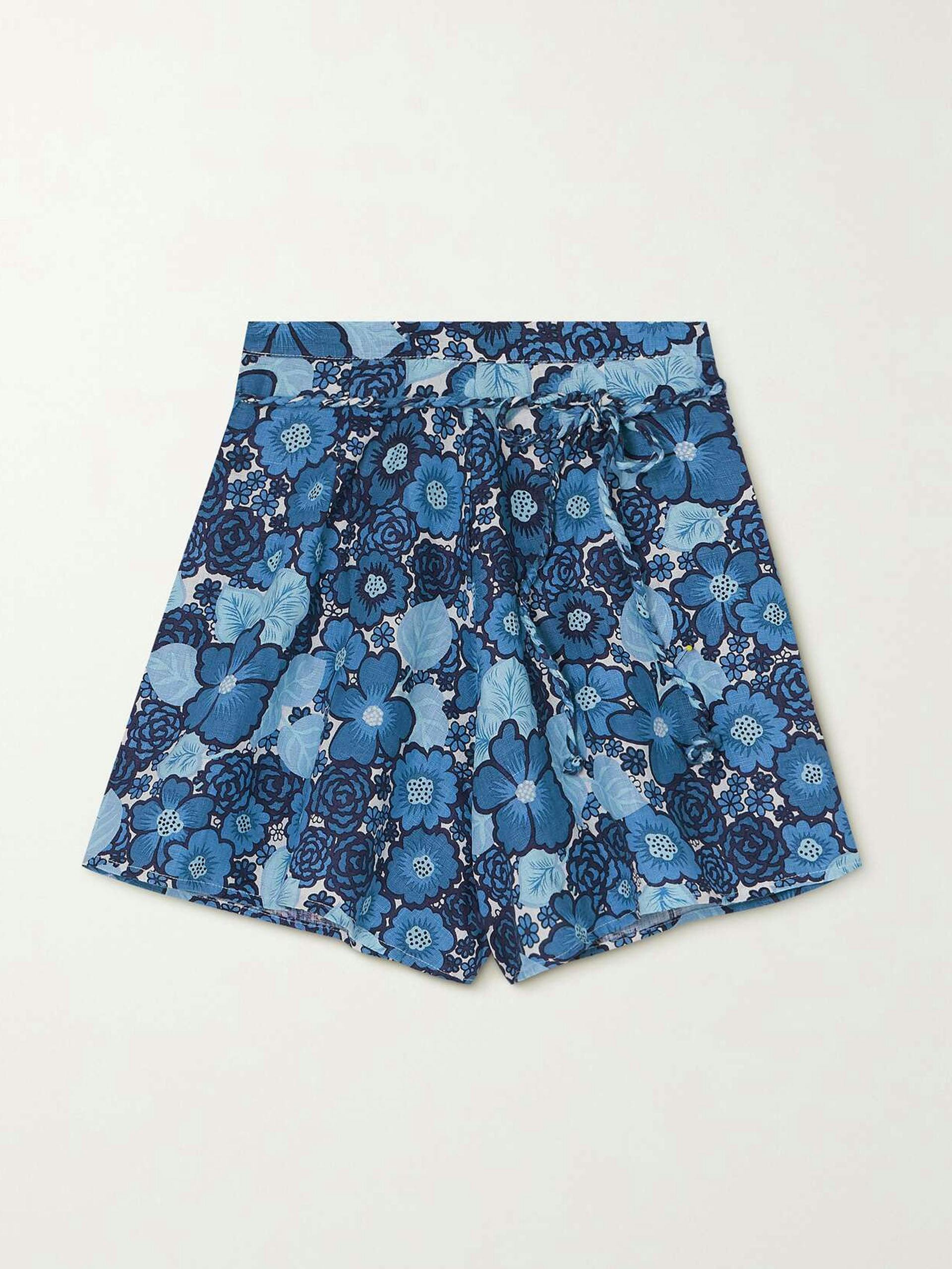 Felia rope-trimmed floral-print linen shorts