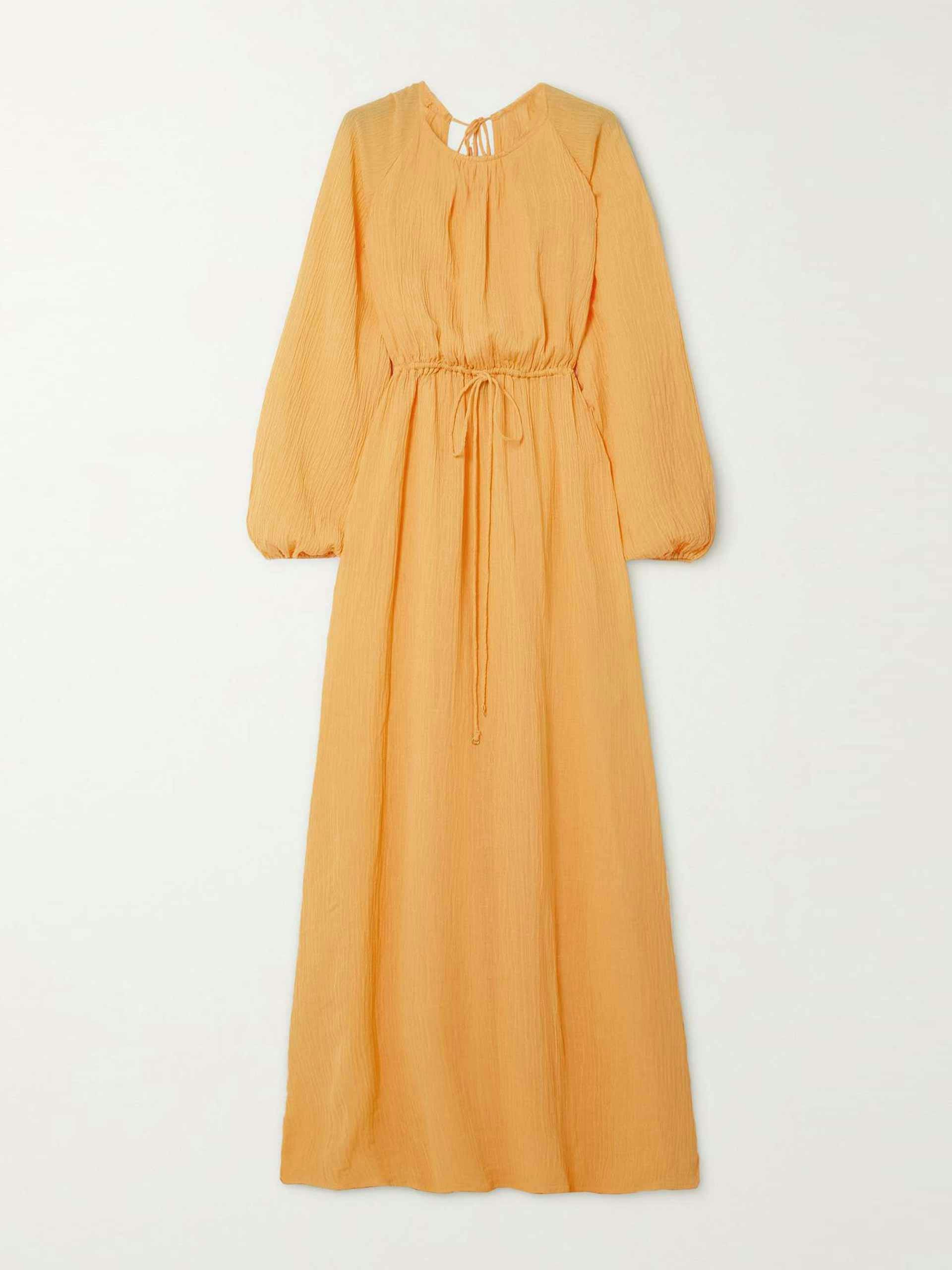 Tie-detailed crinkled linen-blend gauze maxi dress