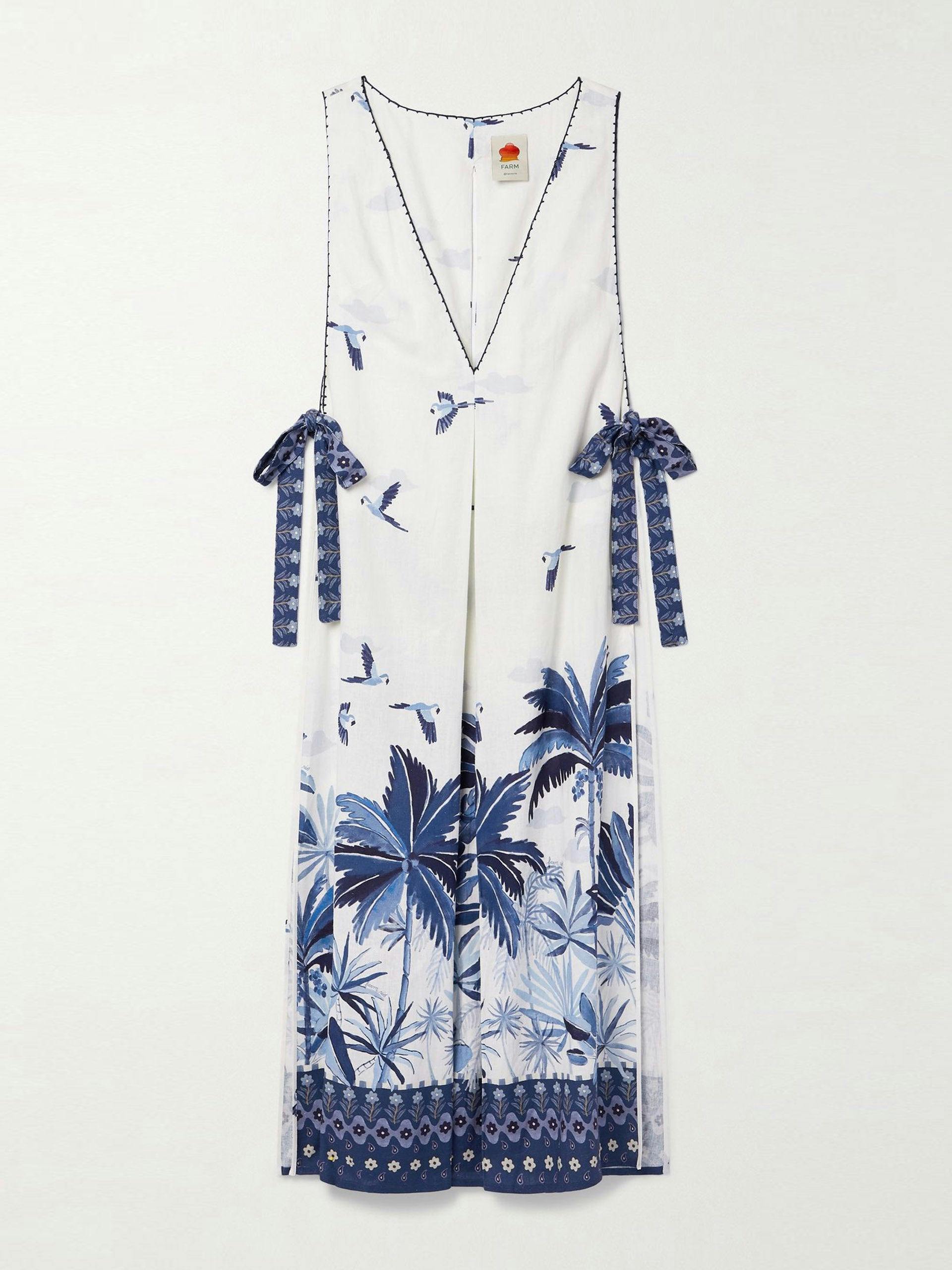 Cutout printed linen-blend maxi dress