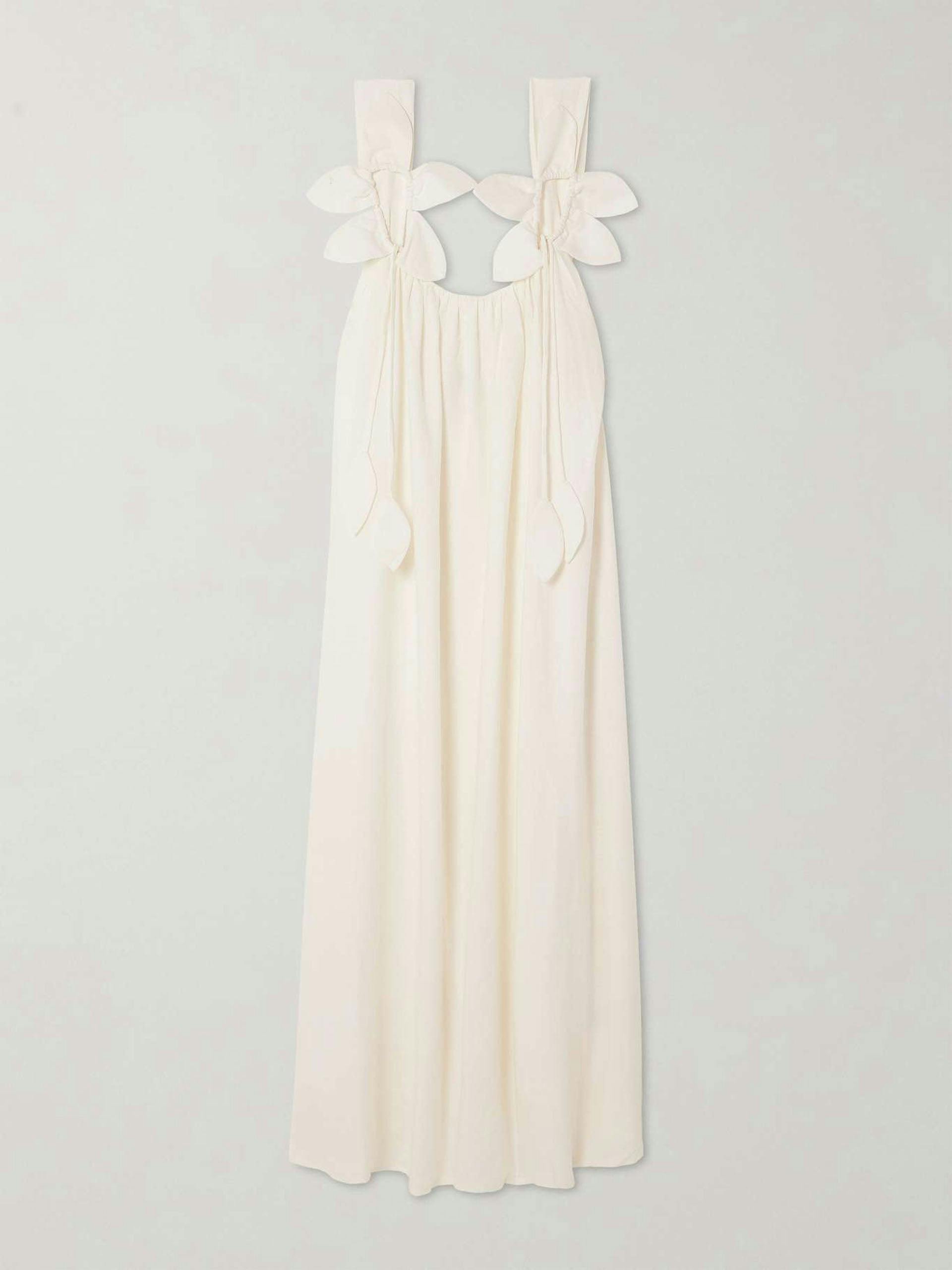 Gathered linen-blend maxi dress