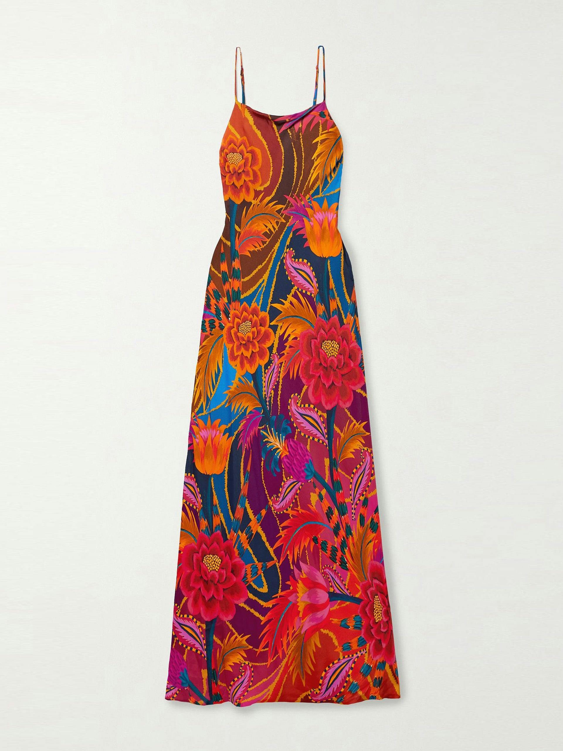 Printed satin maxi dress