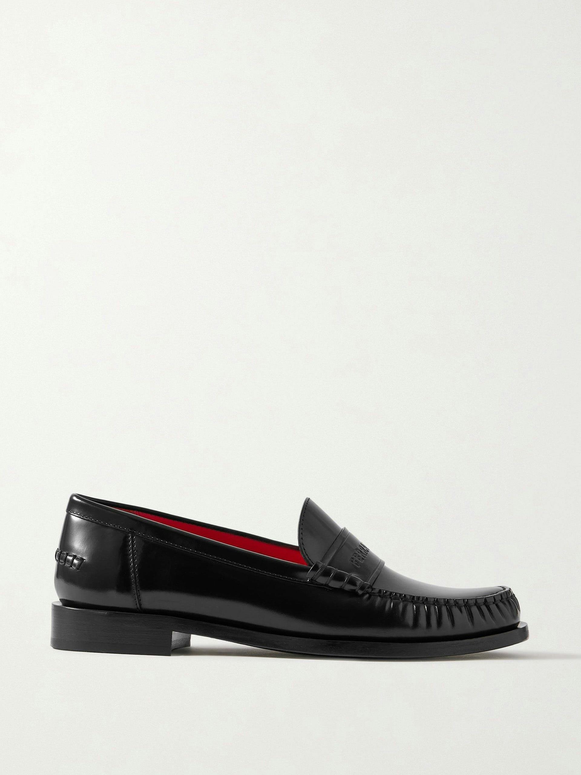 Black glossed-leather loafers