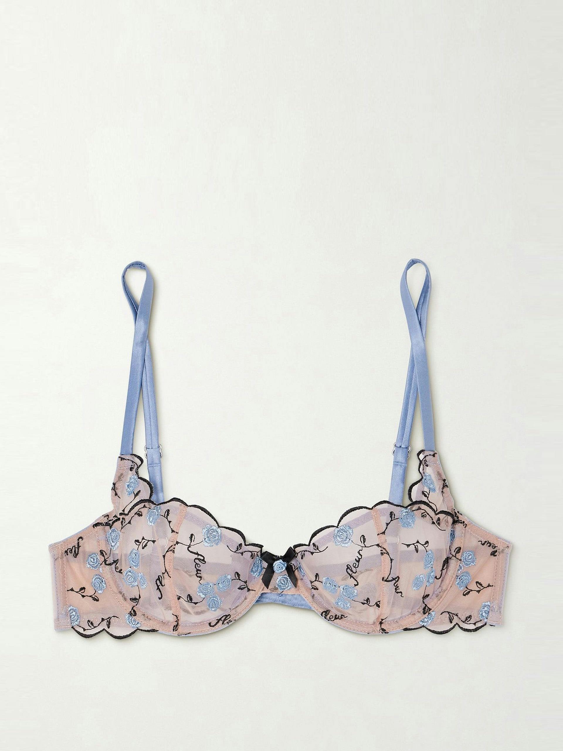 Rose and Vine embroidered tulle underwired balconette bra