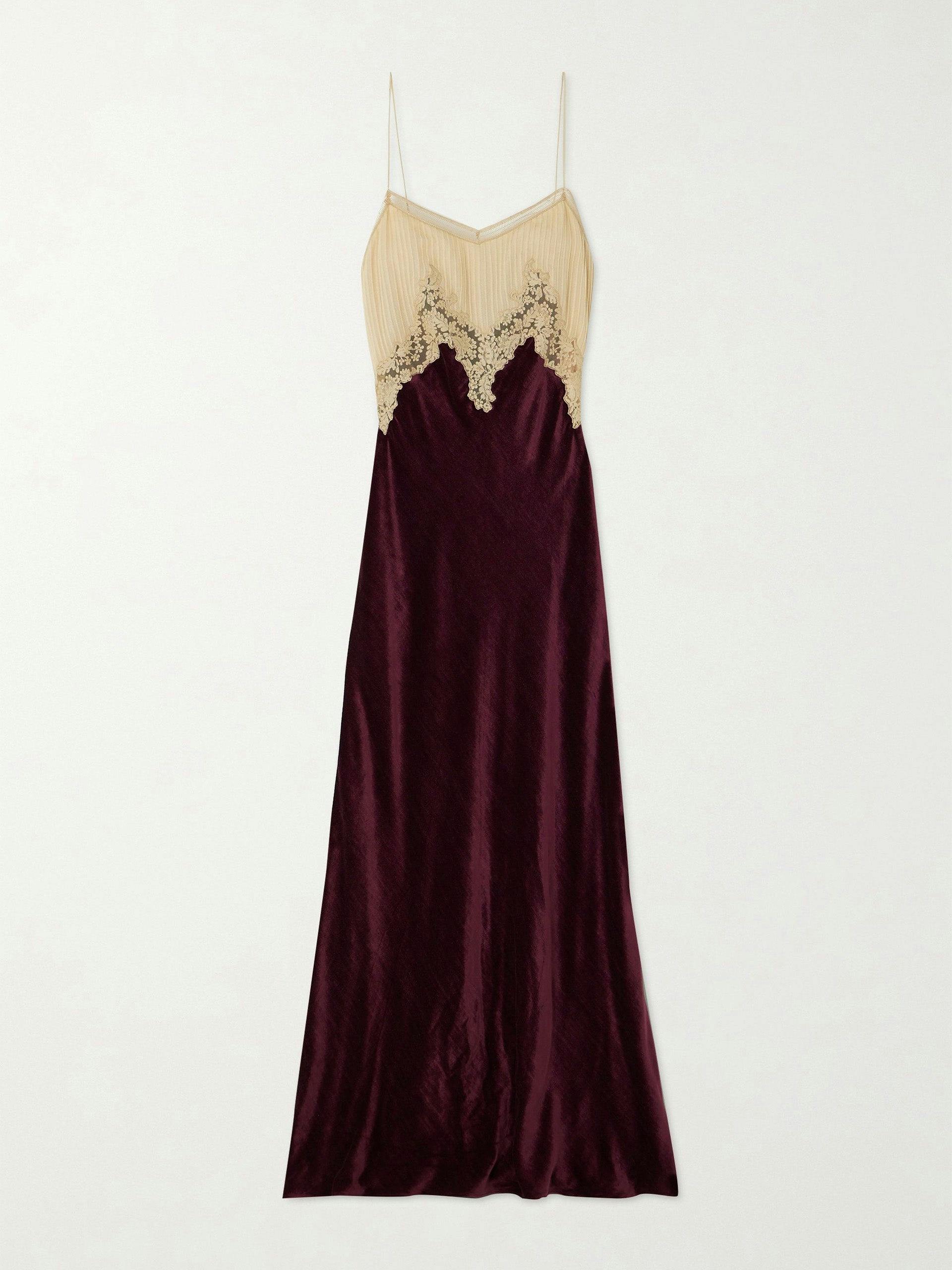 Adolphine organic silk-voile and velvet maxi dress