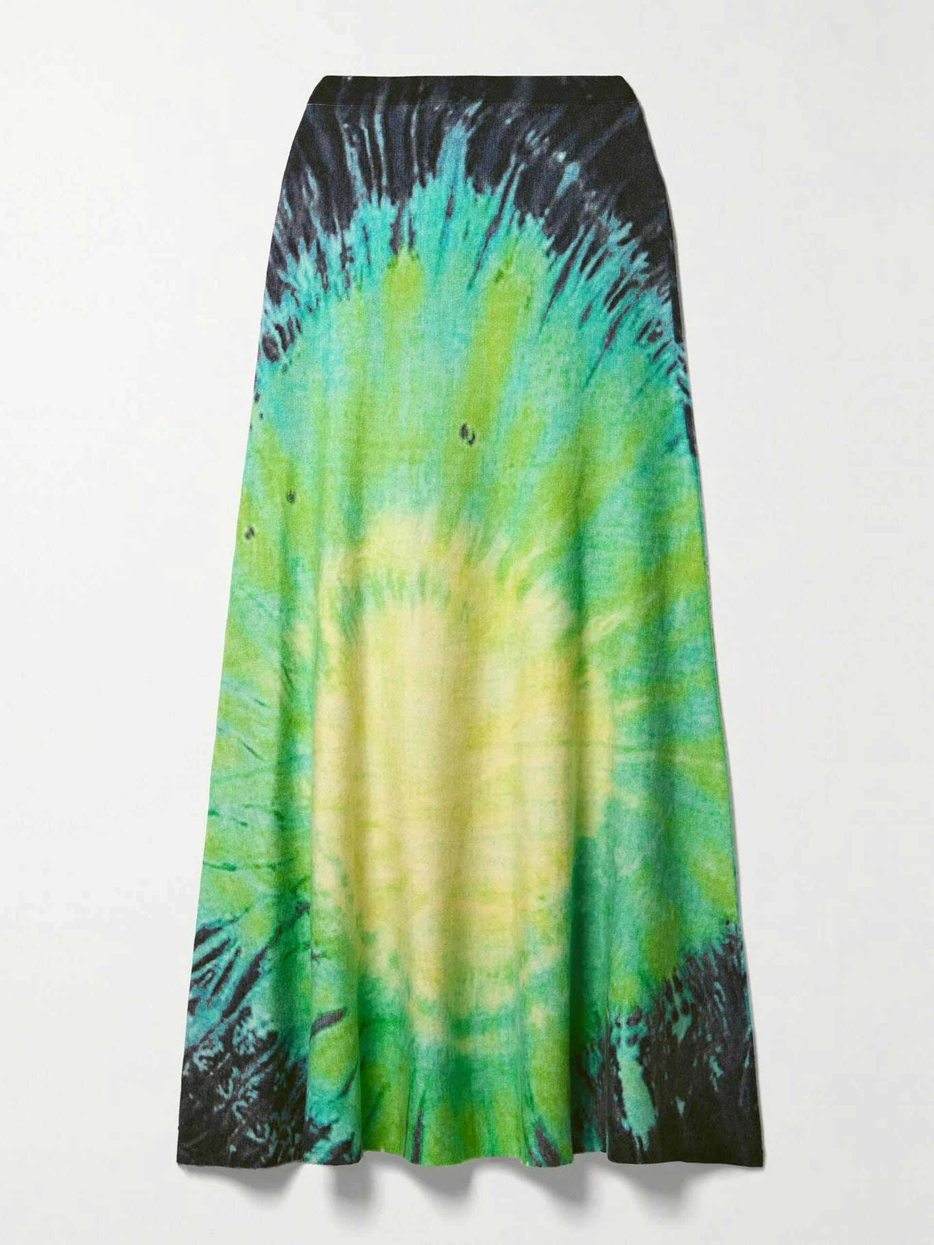 Olive tie-dyed cashmere midi skirt