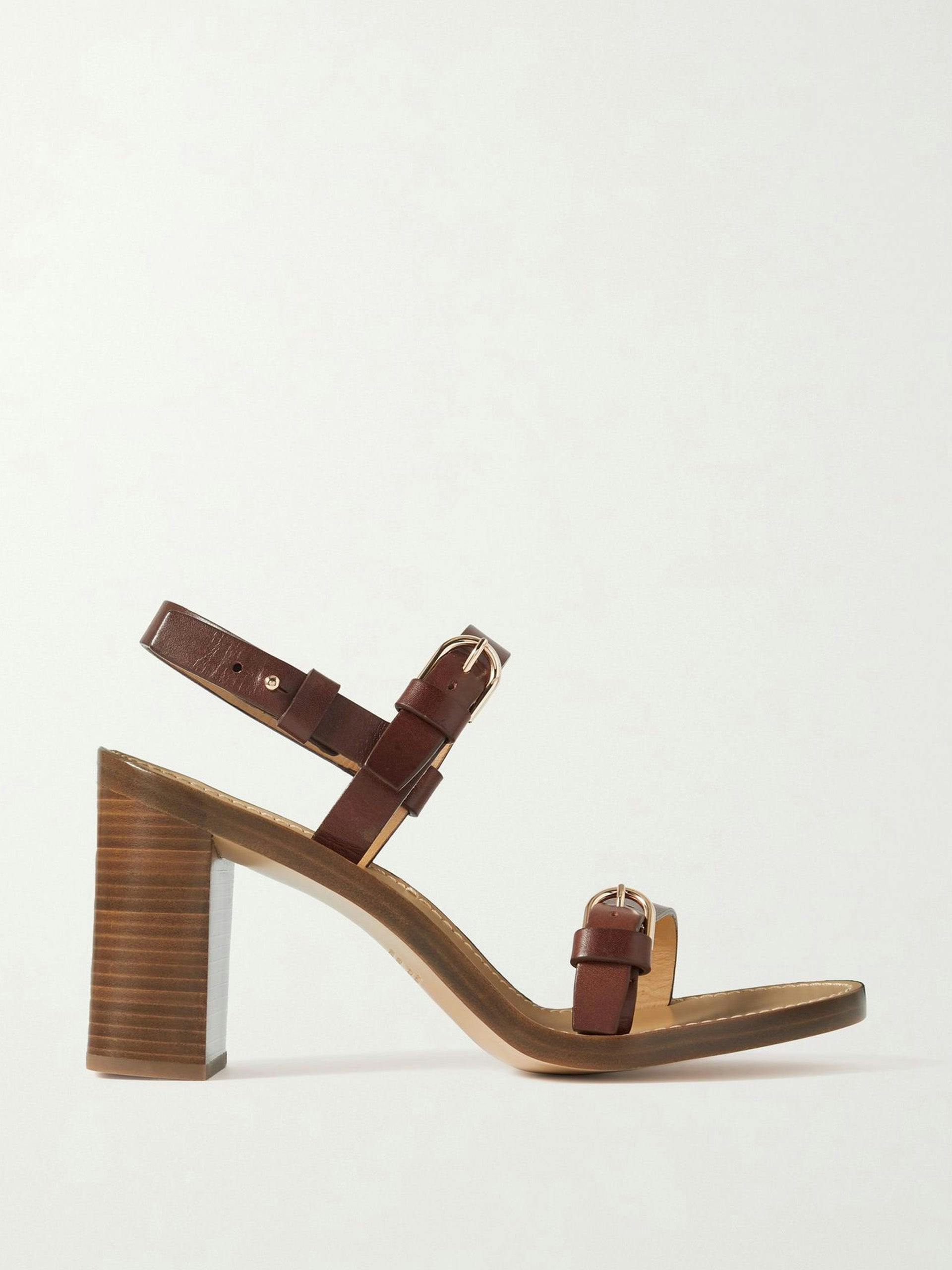 Miraya buckled leather slingback sandals in Brown