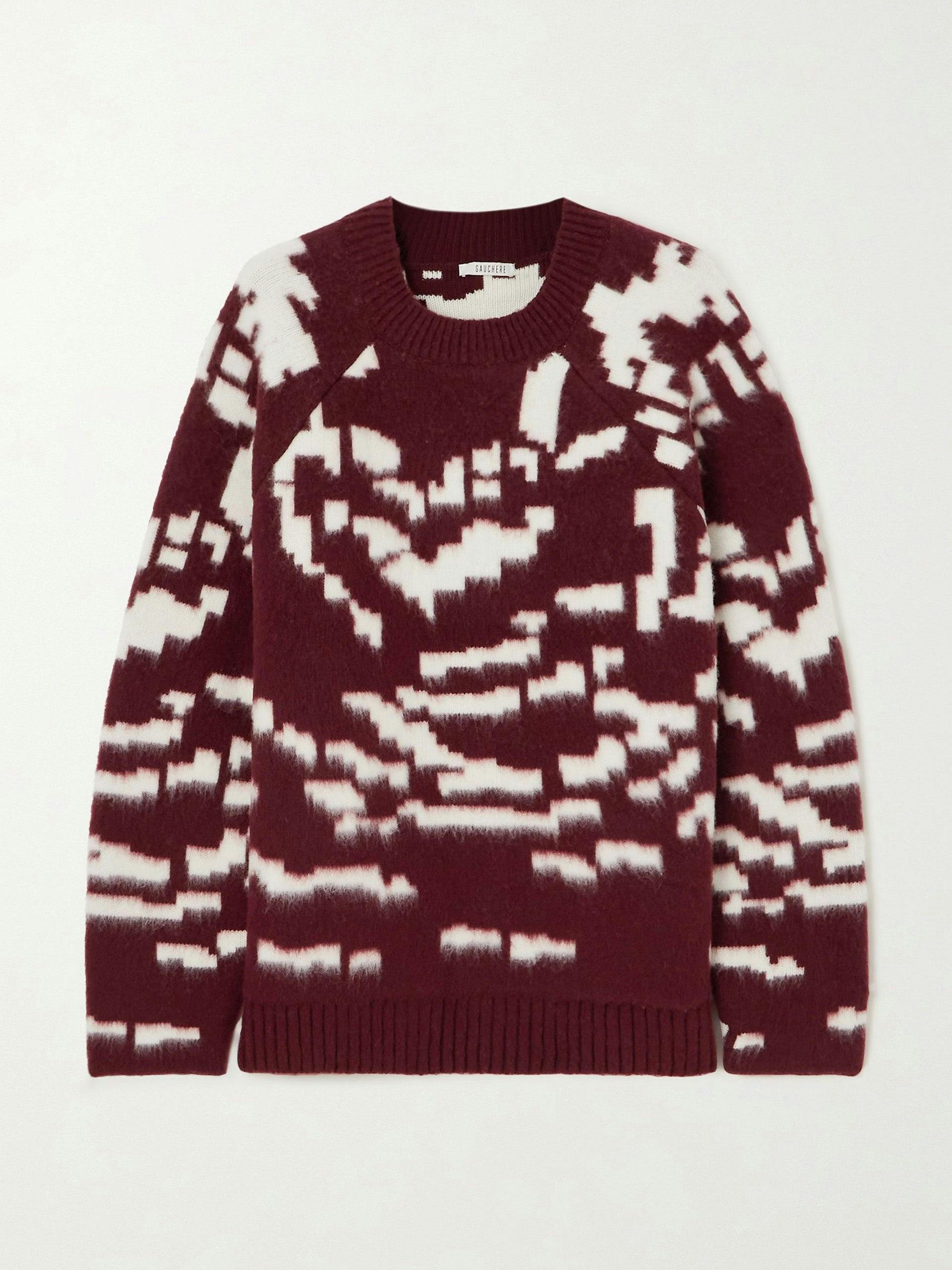 Burgundy printed wool sweater