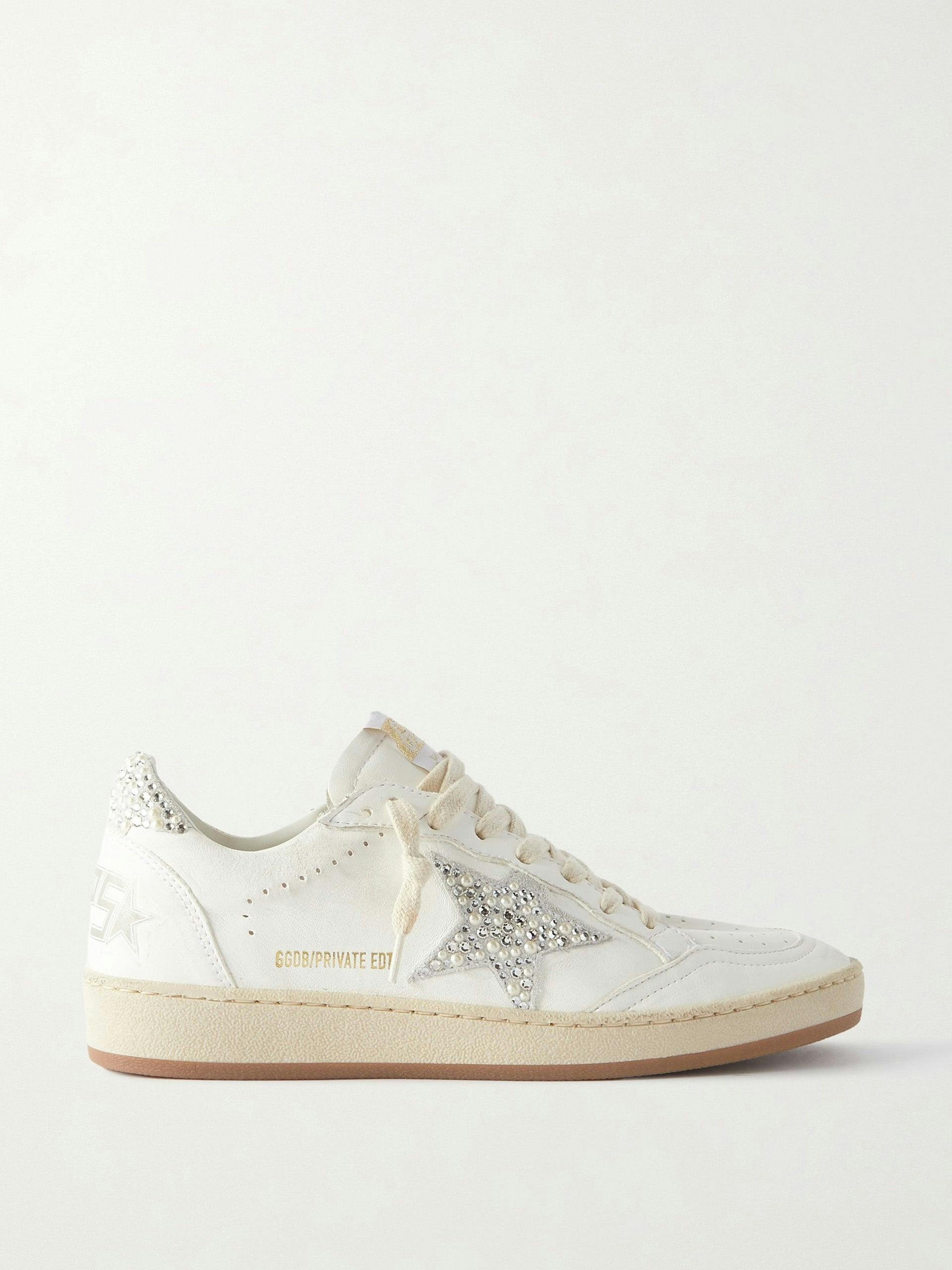 Shearling-lined white leather sneakers