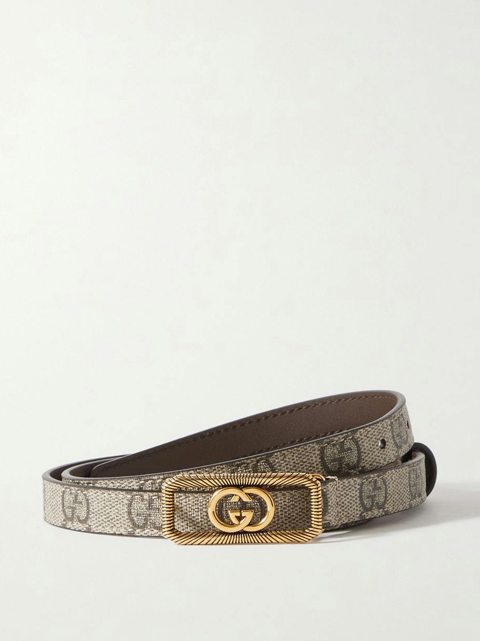 Embellished coated-canvas and leather belt