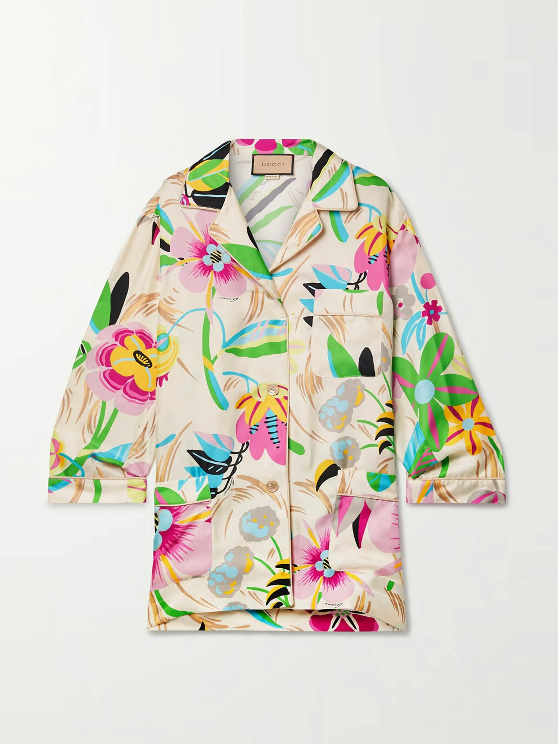 Floral-print silk-twill shirt