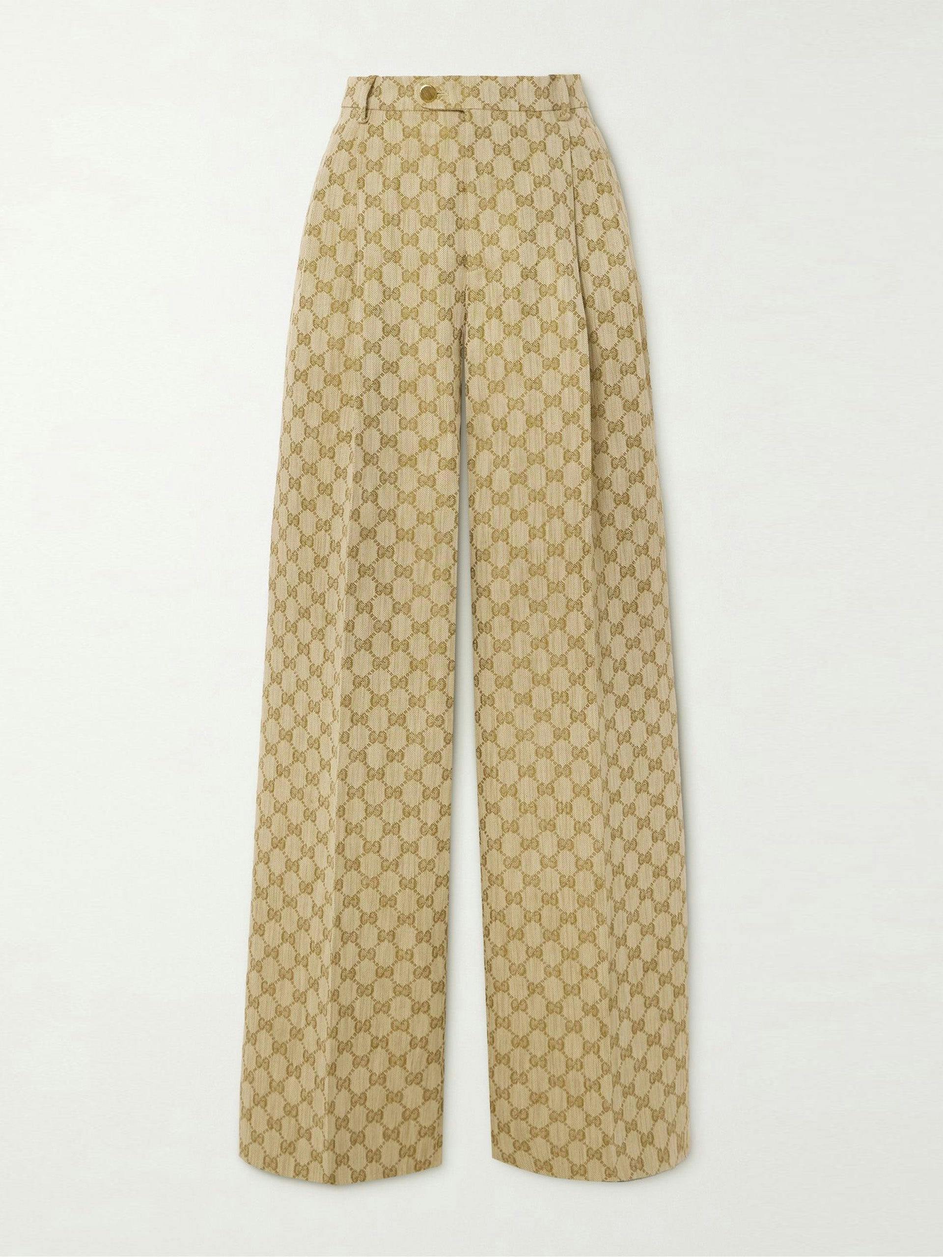 Linen and cotton-blend jacquard wide-leg pants