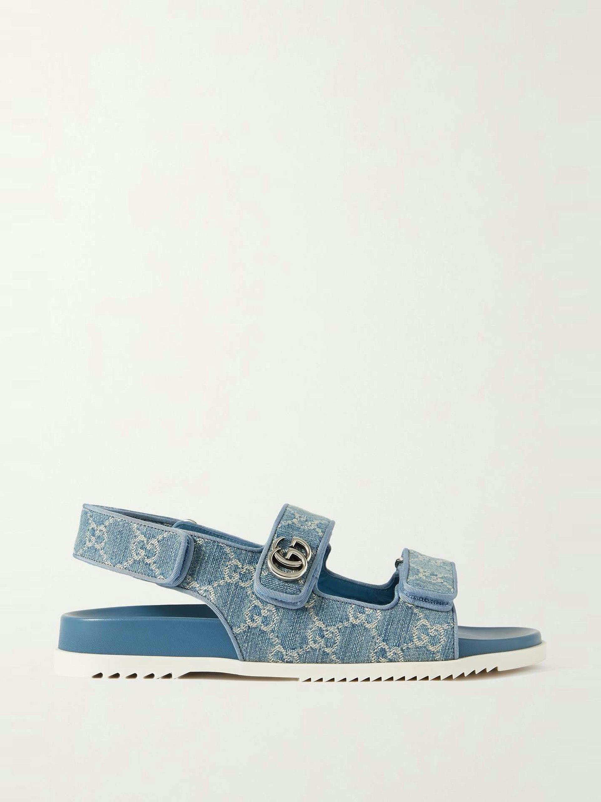 Moritz embellished denim-jacquard slingback sandals