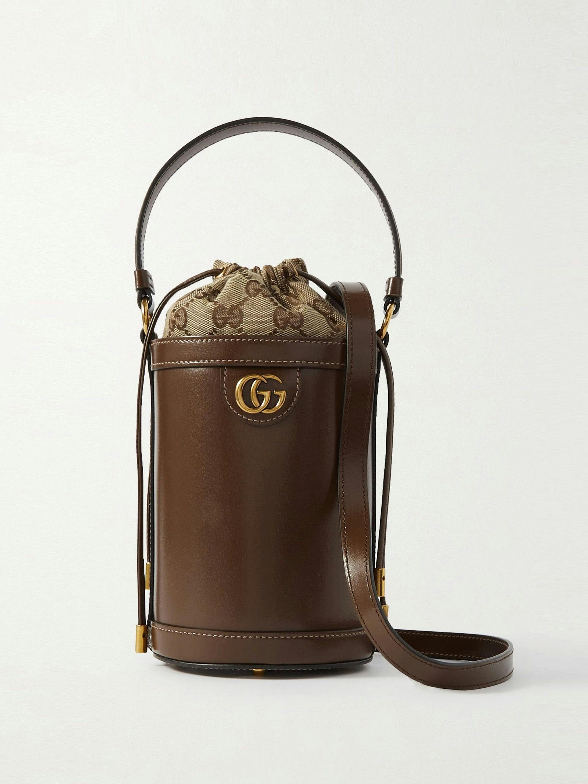 Ophidia mini leather and canvas-jacquard bucket bag