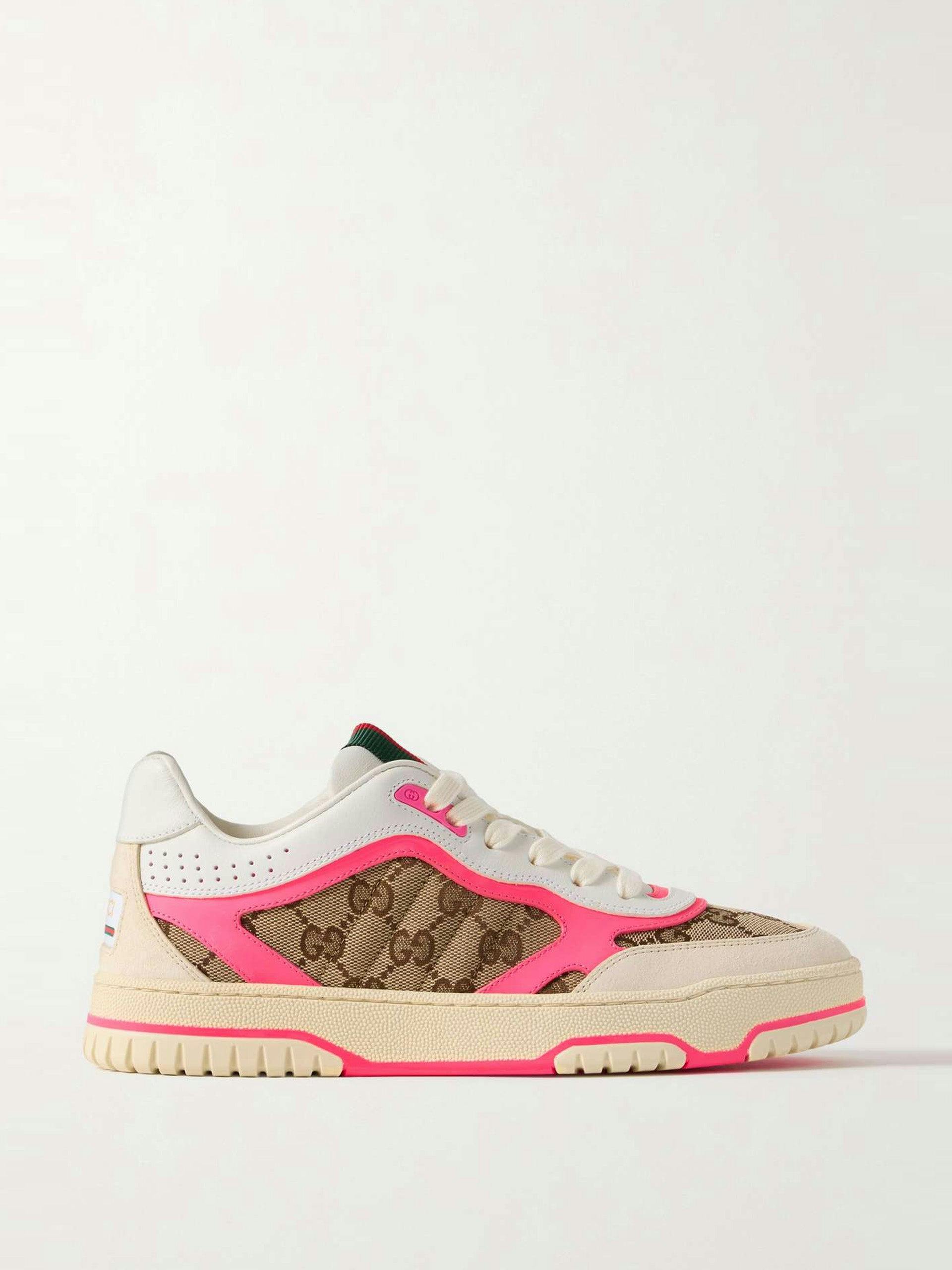 Re-Web suede, neon leather and canvas-jacquard sneakers