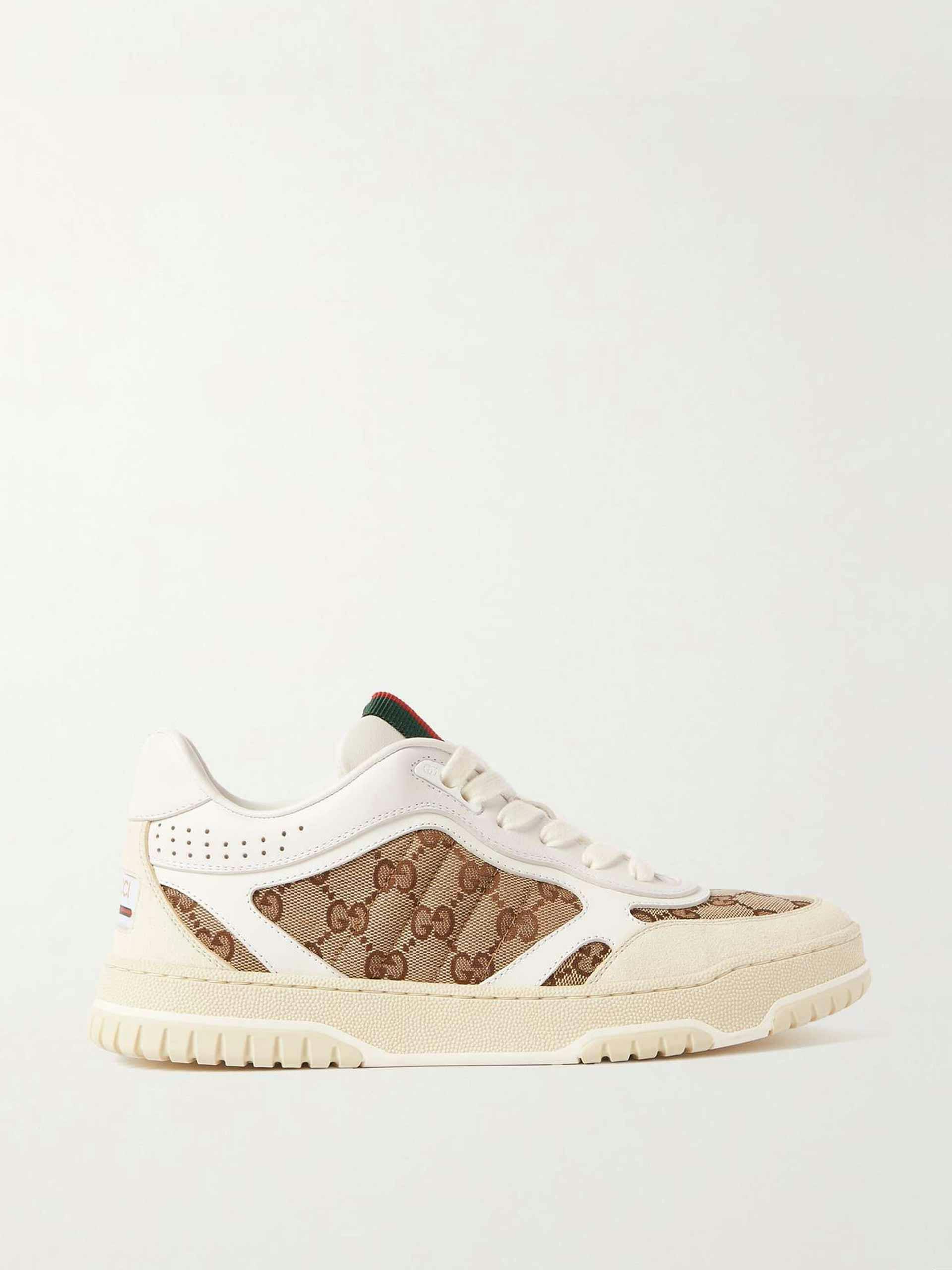 Re-Web leather and canvas-jacquard sneakers