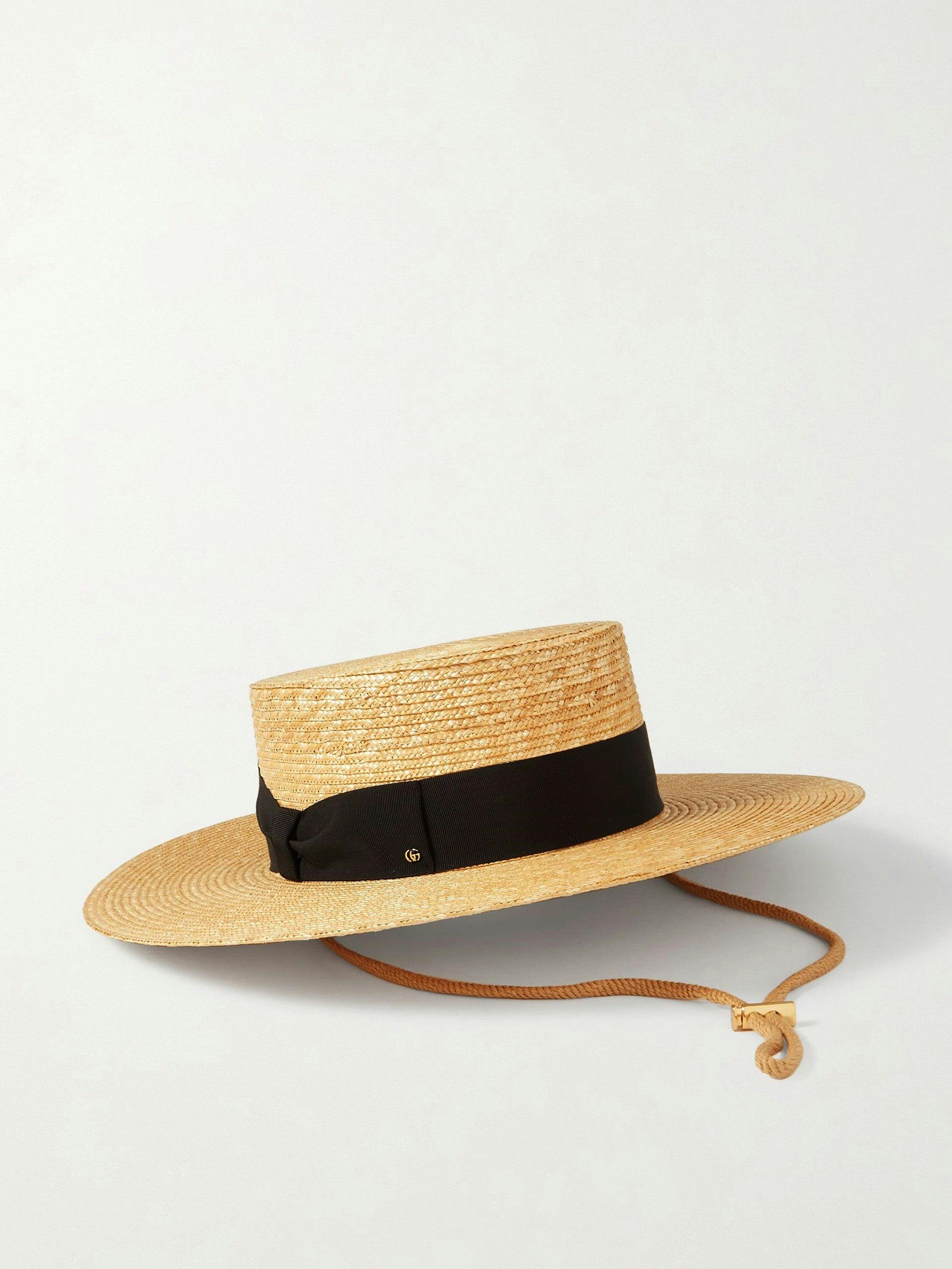 Grosgrain-trimmed straw boater hat