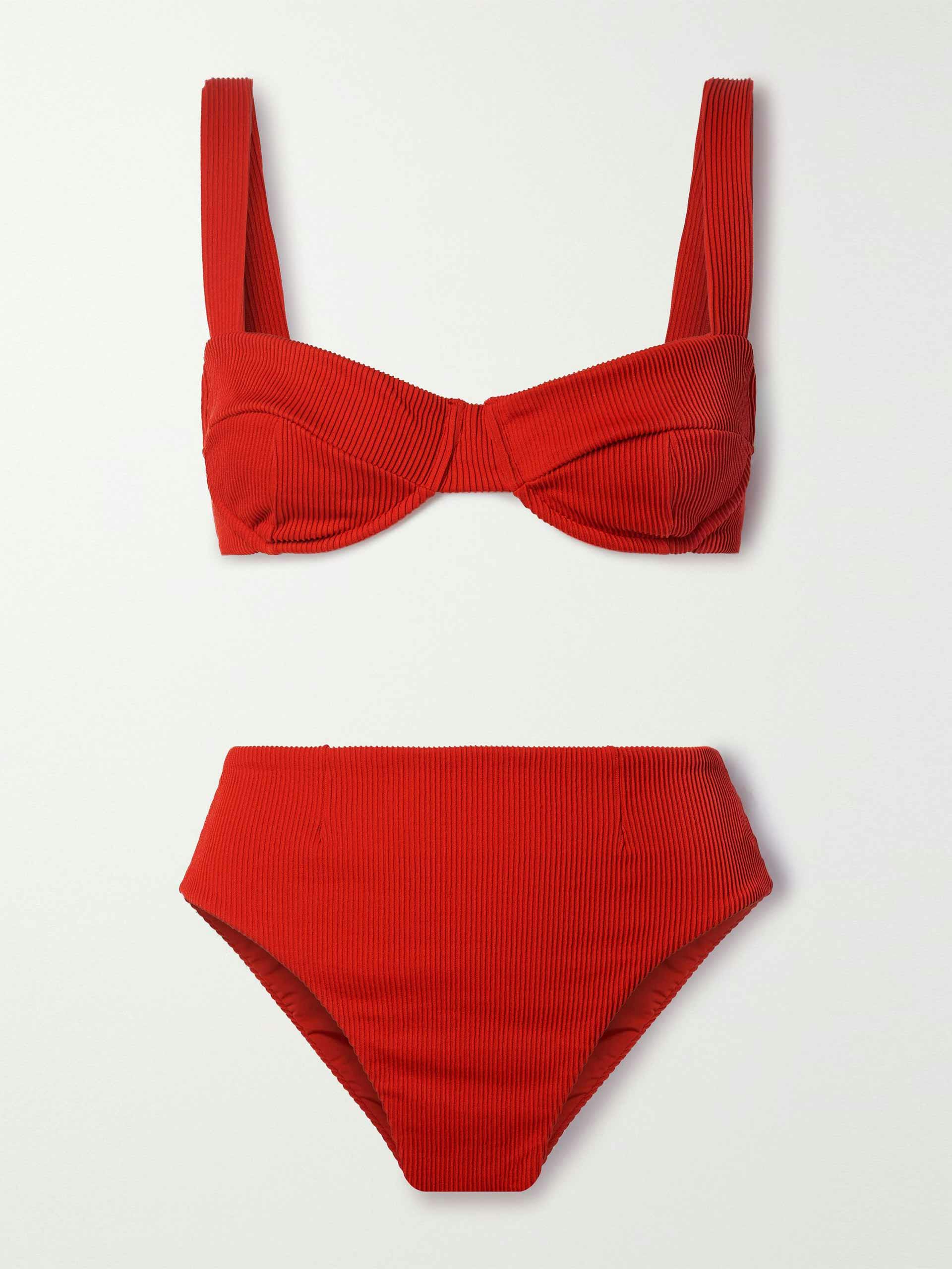 Red ribbed underwired bikini